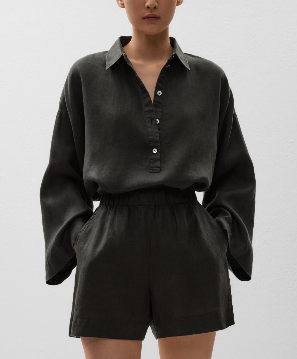 오이쇼 린넨 100 내추럴 버뮤다 반바지 3342/874 ANTHRACITE - 상세 이미지 4