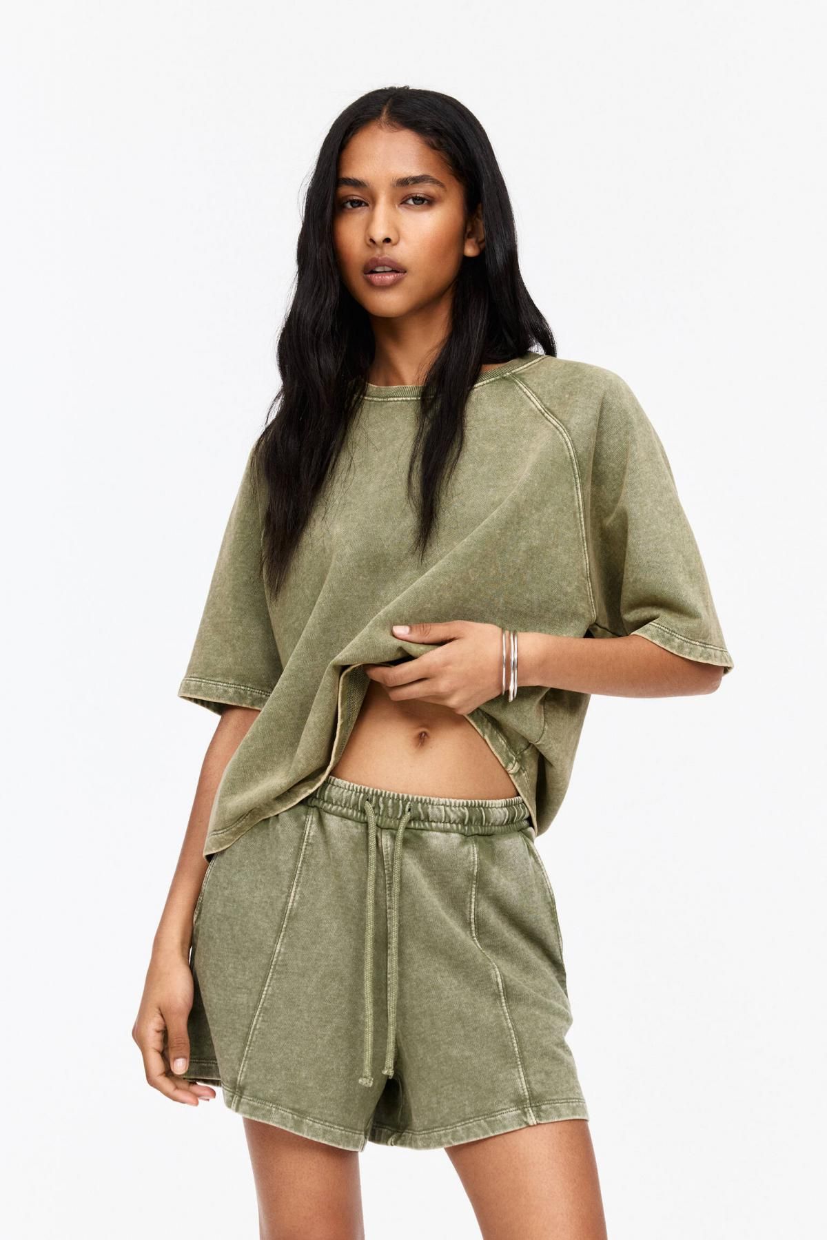 풀앤베어 워싱 코튼 트랙 조거 반바지 7696/301 KHAKI - 상품 이미지