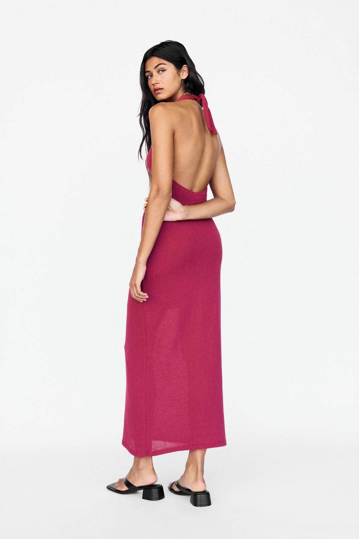 풀앤베어 페미닌 니트 홀터넥 미디 원피스 7394/327 PLUM - 상세 이미지 4