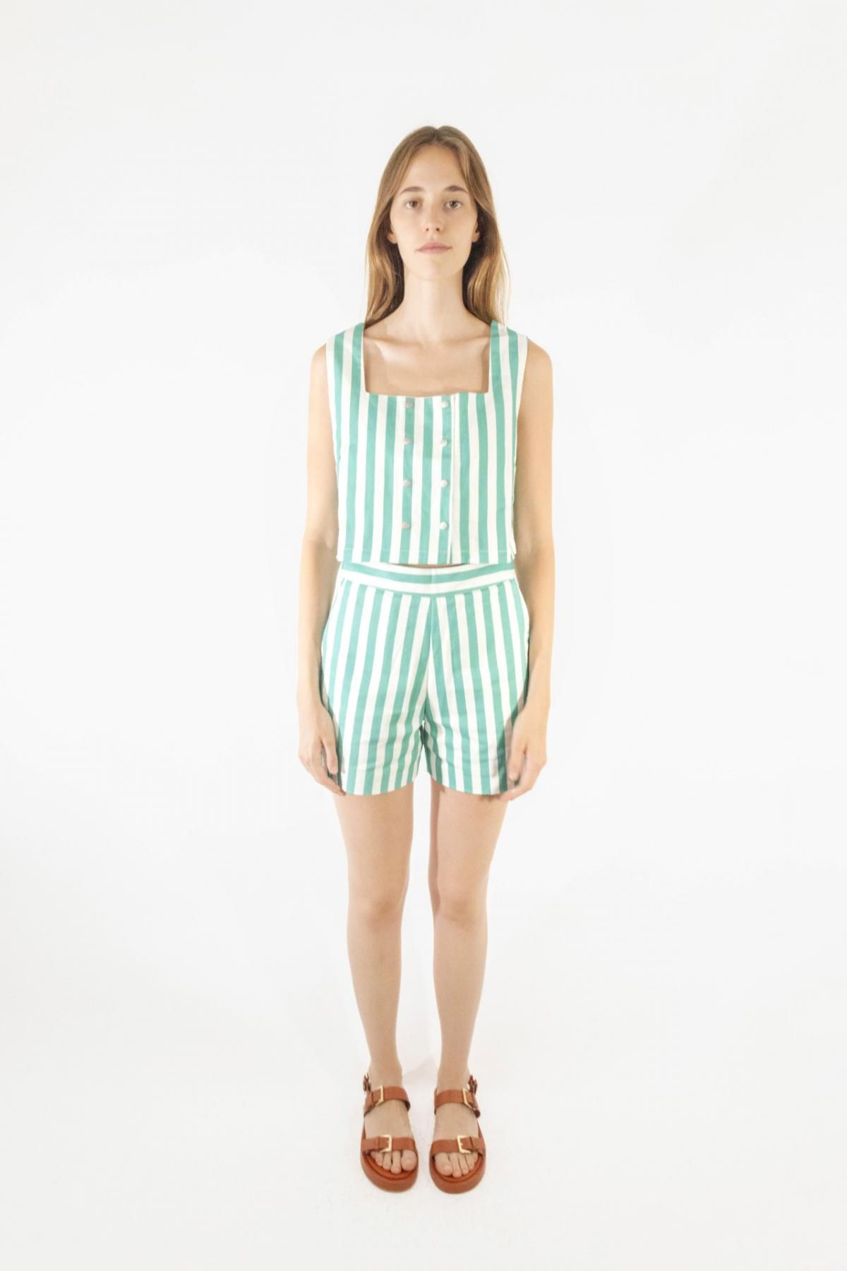 타이니코튼 스트라이프 미니 쇼츠 SS25-716R27 BLANCO ROTO/VERDE ESMERALDA - 상세 이미지 3