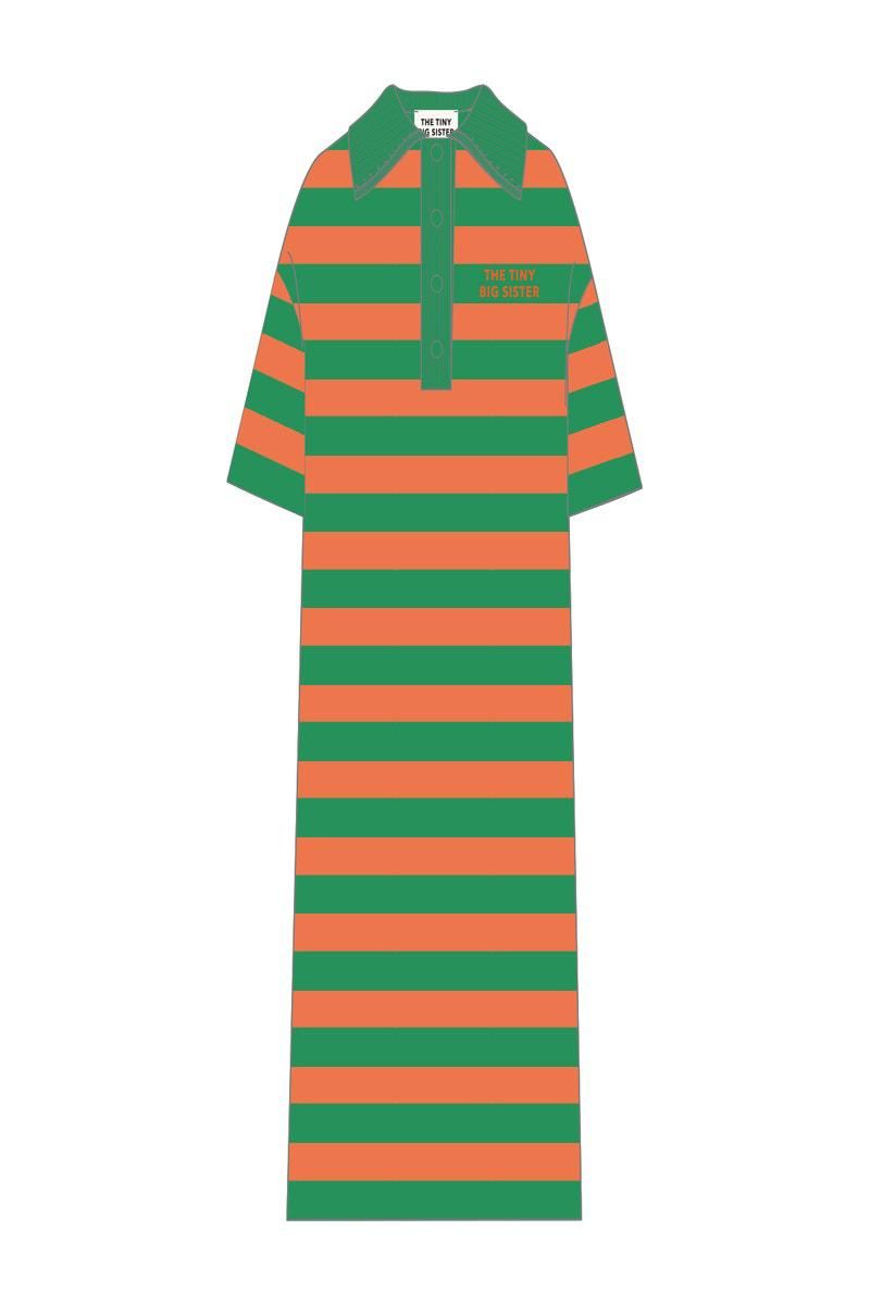 타이니코튼 스트라이프 폴로 카라 미디 원피스 SS25-762R73 VERDE/ROJO - 상세 이미지 2