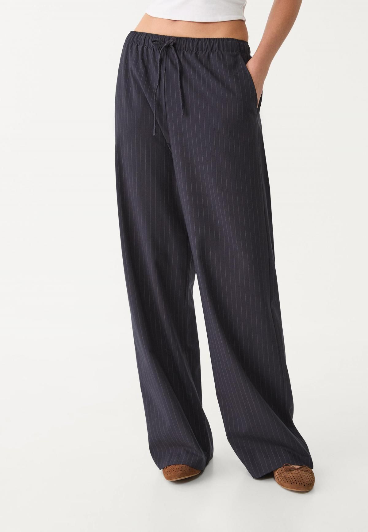 스트라디바리우스 와이드 스트라이프 플루이드 팬츠 1235/580 NAVY BLUE - 상품 이미지