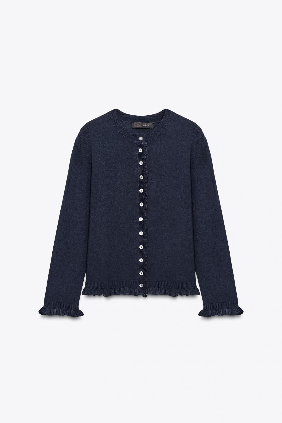 자라 러플 라운드넥 네이비 가디건 3433/100 NAVY BLUE - 상품 이미지