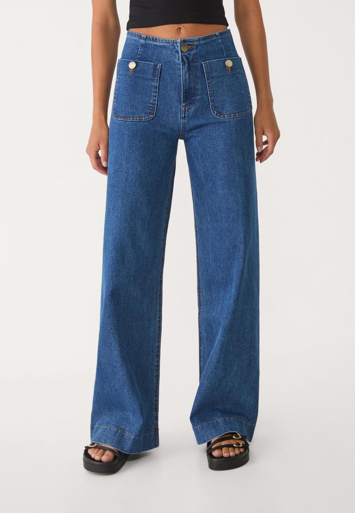 스트라디바리우스 골드버튼 포켓 미니멀 하이웨이스트 데님 부츠컷 청바지 1477/779 MEDIUM DENIM WASH - 메인 이미지