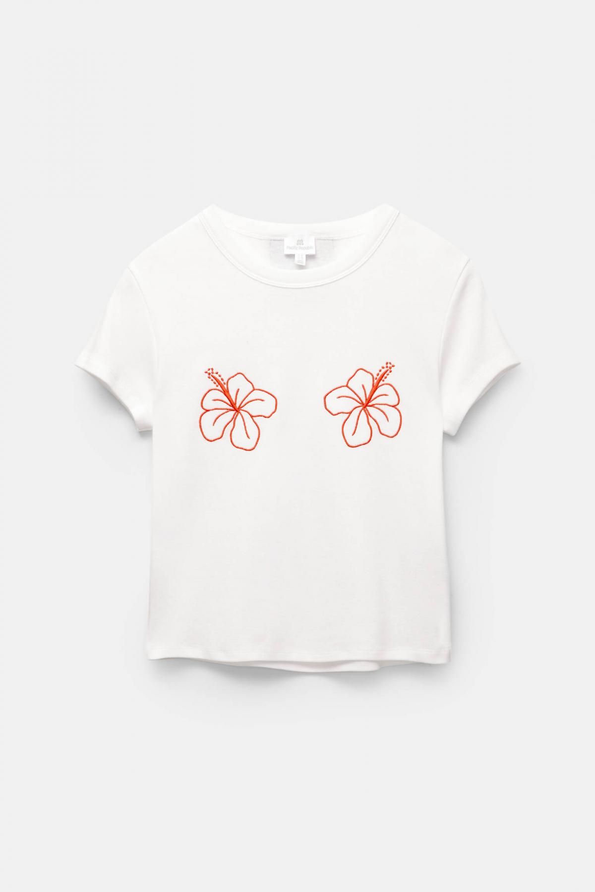 풀앤베어 히비스커스 플라워 프린트 라운드넥 반팔 티셔츠 7150/349 ICE - 상품 이미지