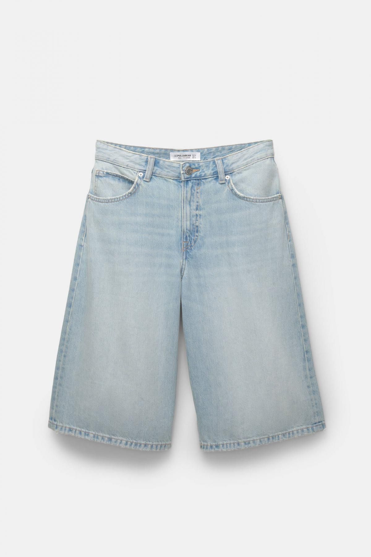 풀앤베어 연청 루즈핏 배기 데님 버뮤다 반바지 3689/345 PALE BLUE - 상품 이미지