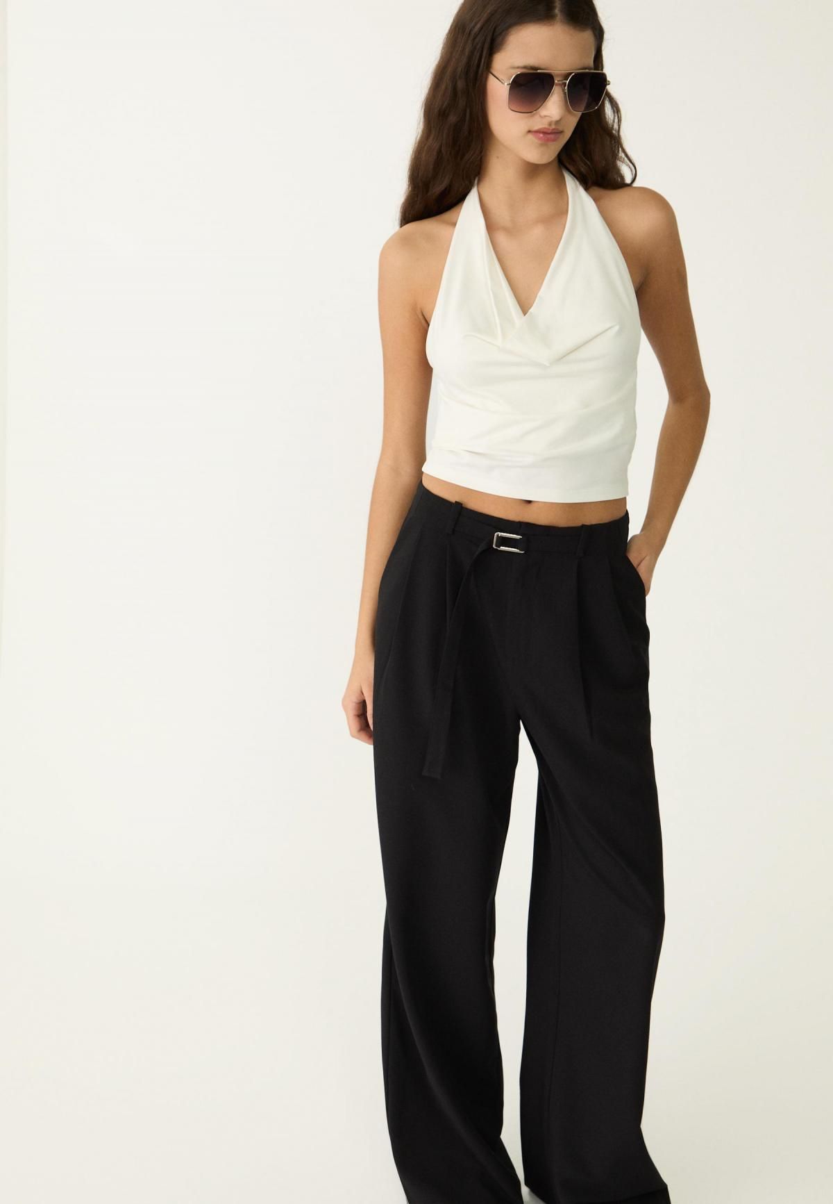 스트라디바리우스 하이웨이스트 와이드 벨트 디테일 팬츠 1152/179 BLACK - 상세 이미지 3