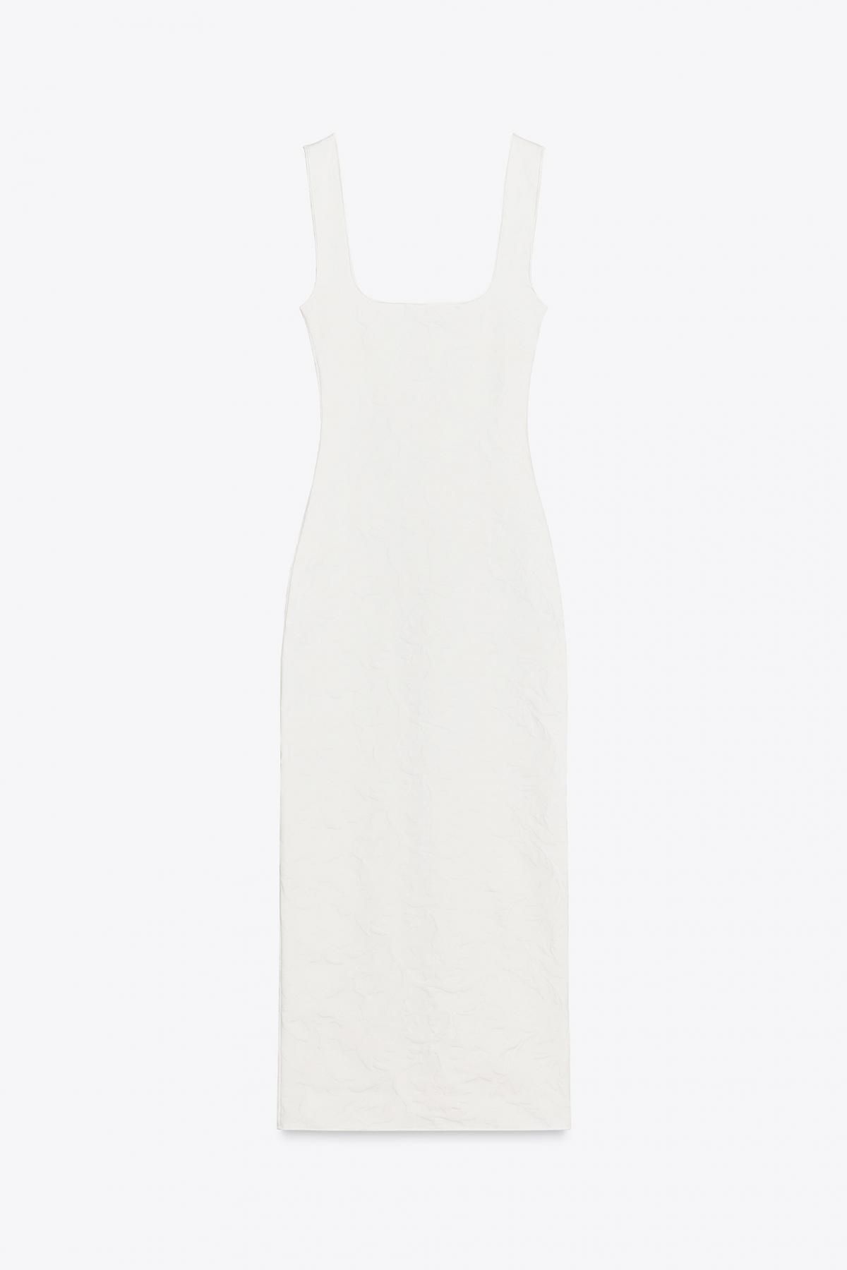 자라 스트레치 스퀘어넥 미디 니트 원피스 5584/195 OYSTER-WHITE - 메인 이미지