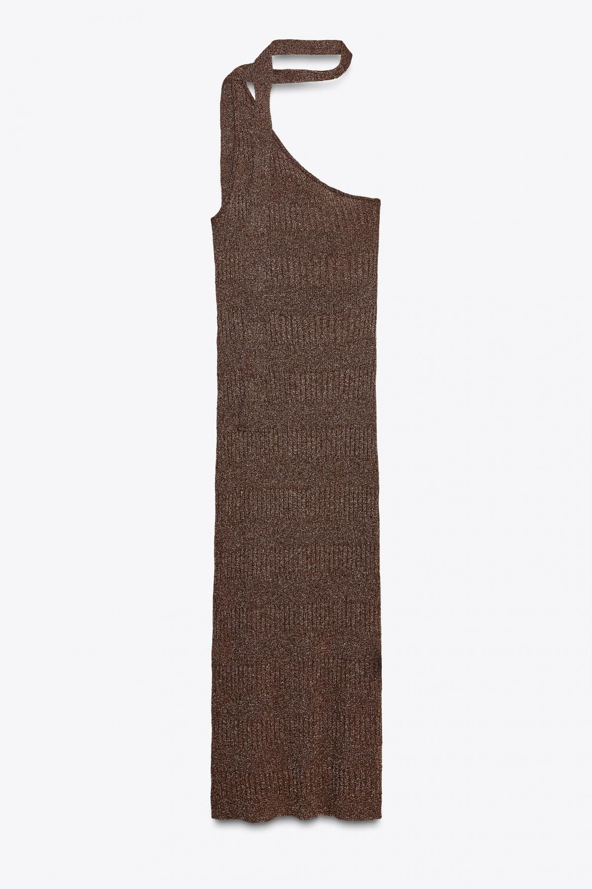 자라 메탈릭 비대칭 스카프 미디 원피스 5063/802 CHOCOLATE - 메인 이미지
