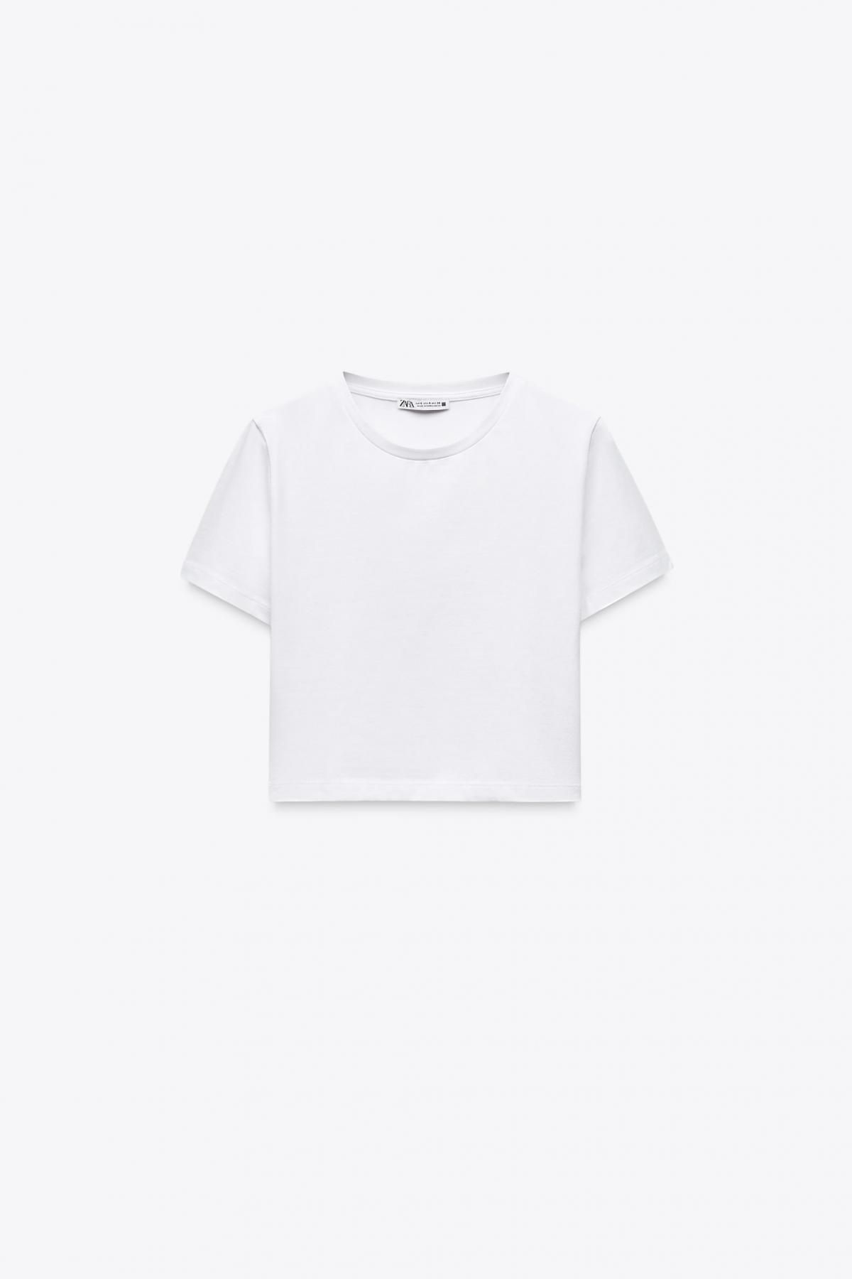 자라 크롭 슬림핏 티셔츠 2335/299 WHITE - 상품 이미지