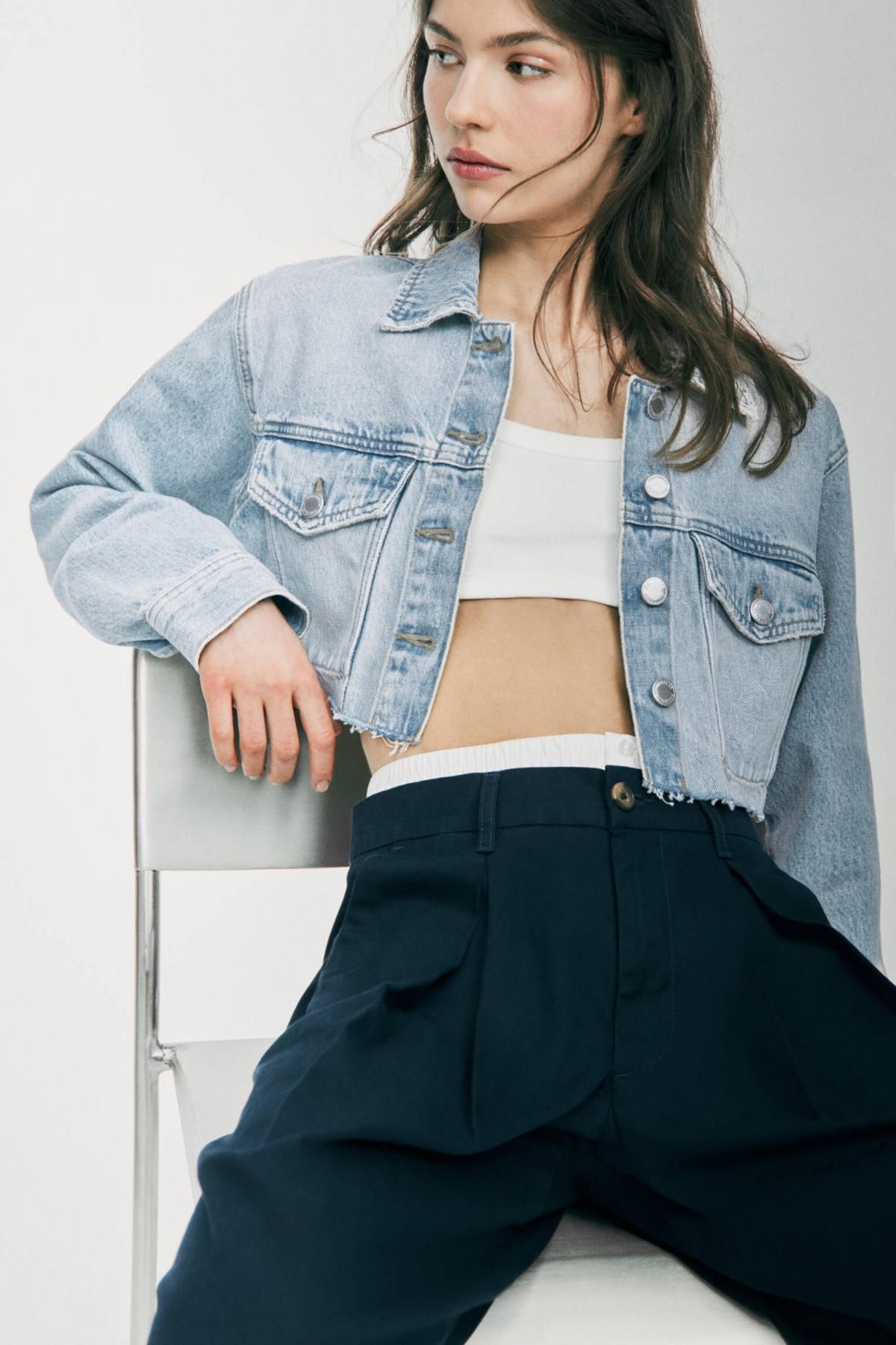 풀앤베어 트렌디 크롭 데님 재킷 3716/339 PALE BLUE - 상세 이미지 2