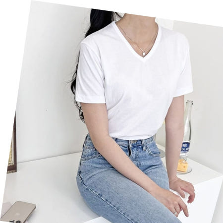 요일별 여자 브이넥 면 반팔티 이너 데일리 홈웨어