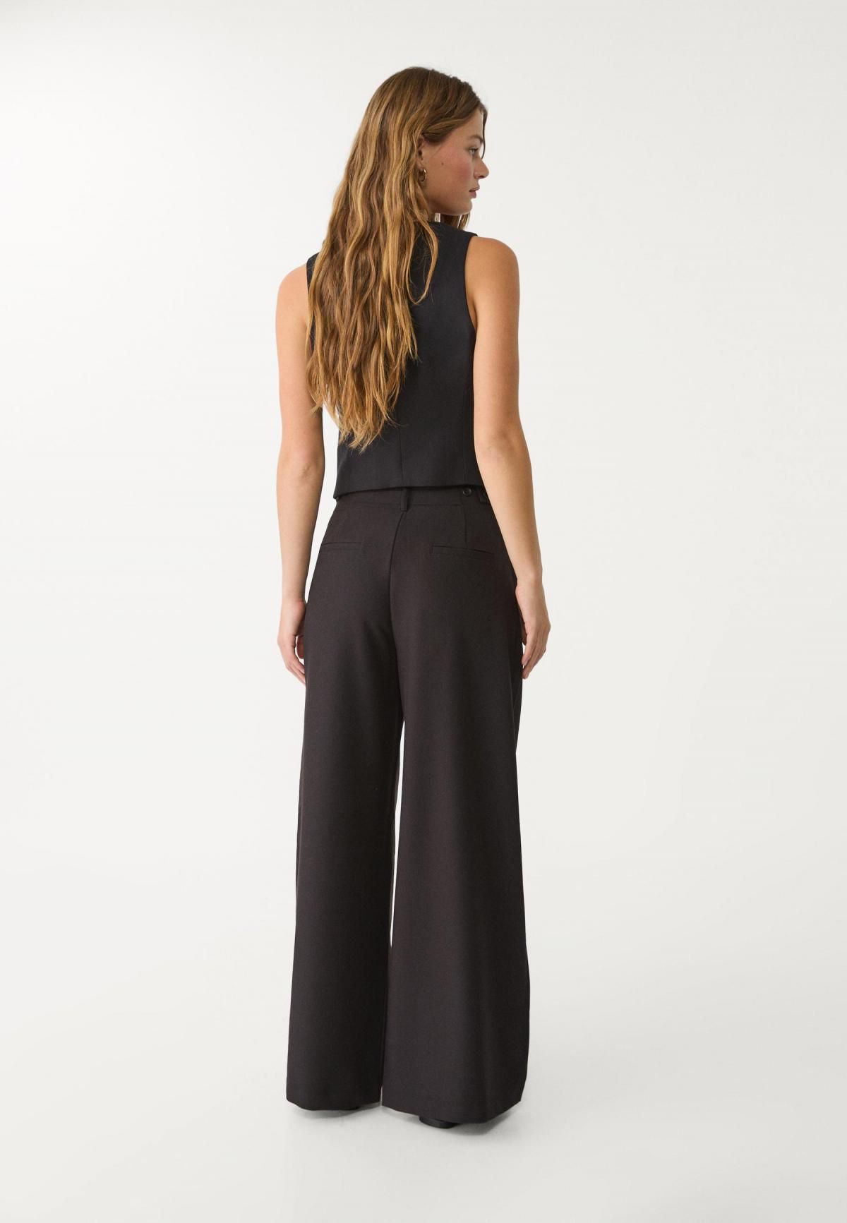 스트라디바리우스 테크니컬 와이드핏 어저스터블 웨이스트 슬랙스 팬츠 4536/428 BLACK - 상세 이미지 5