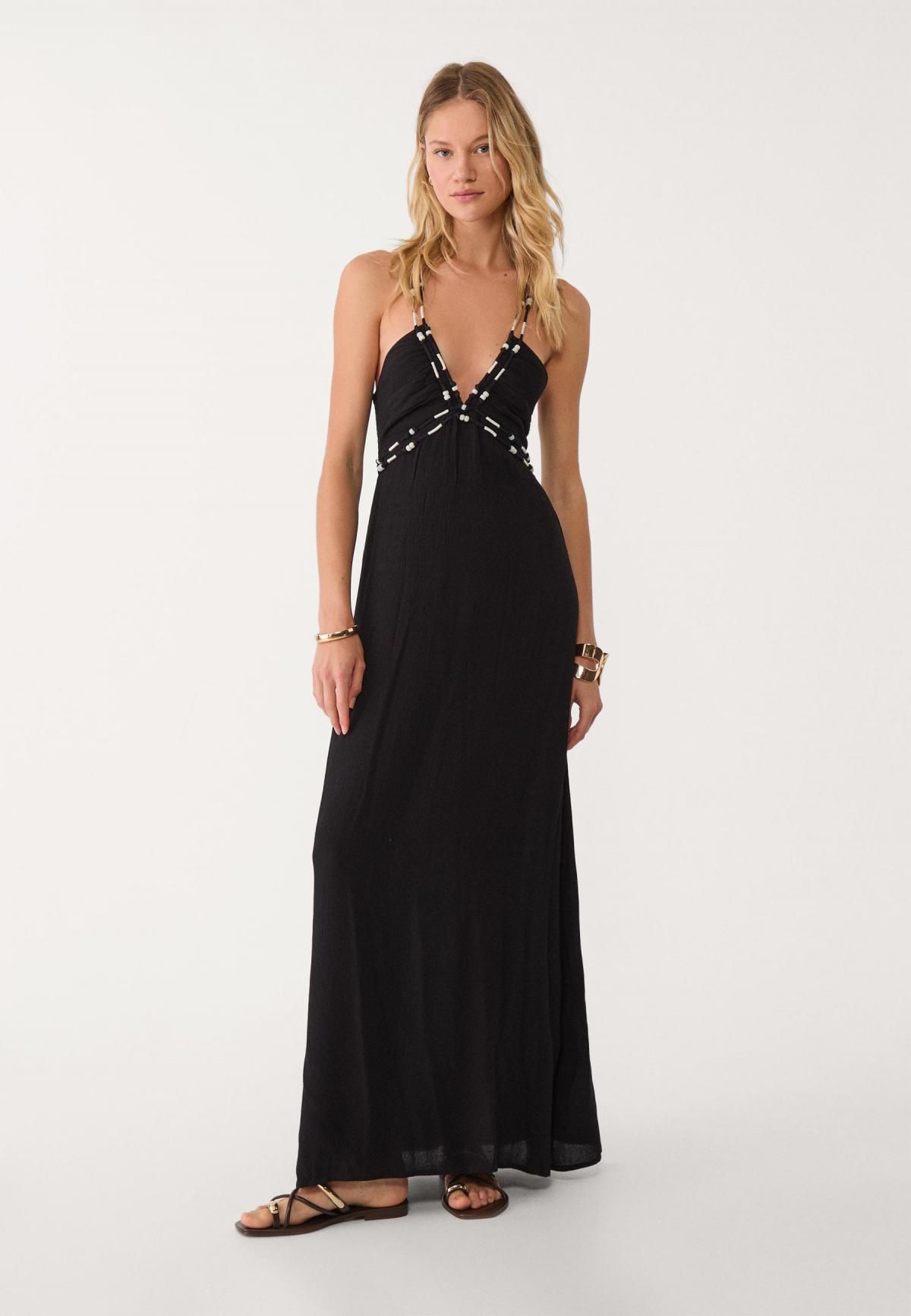 스트라디바리우스 비즈 장식 롱 플루이드 롱 원피스 7206/586 BLACK - 상세 이미지 4