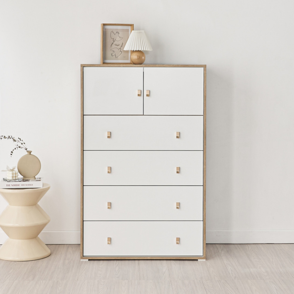 차차 800서랍장 속깊은 드레스룸 옷 서랍장 높은 800x400x1238mm, 5단, 네추럴화이트 - 메인 이미지