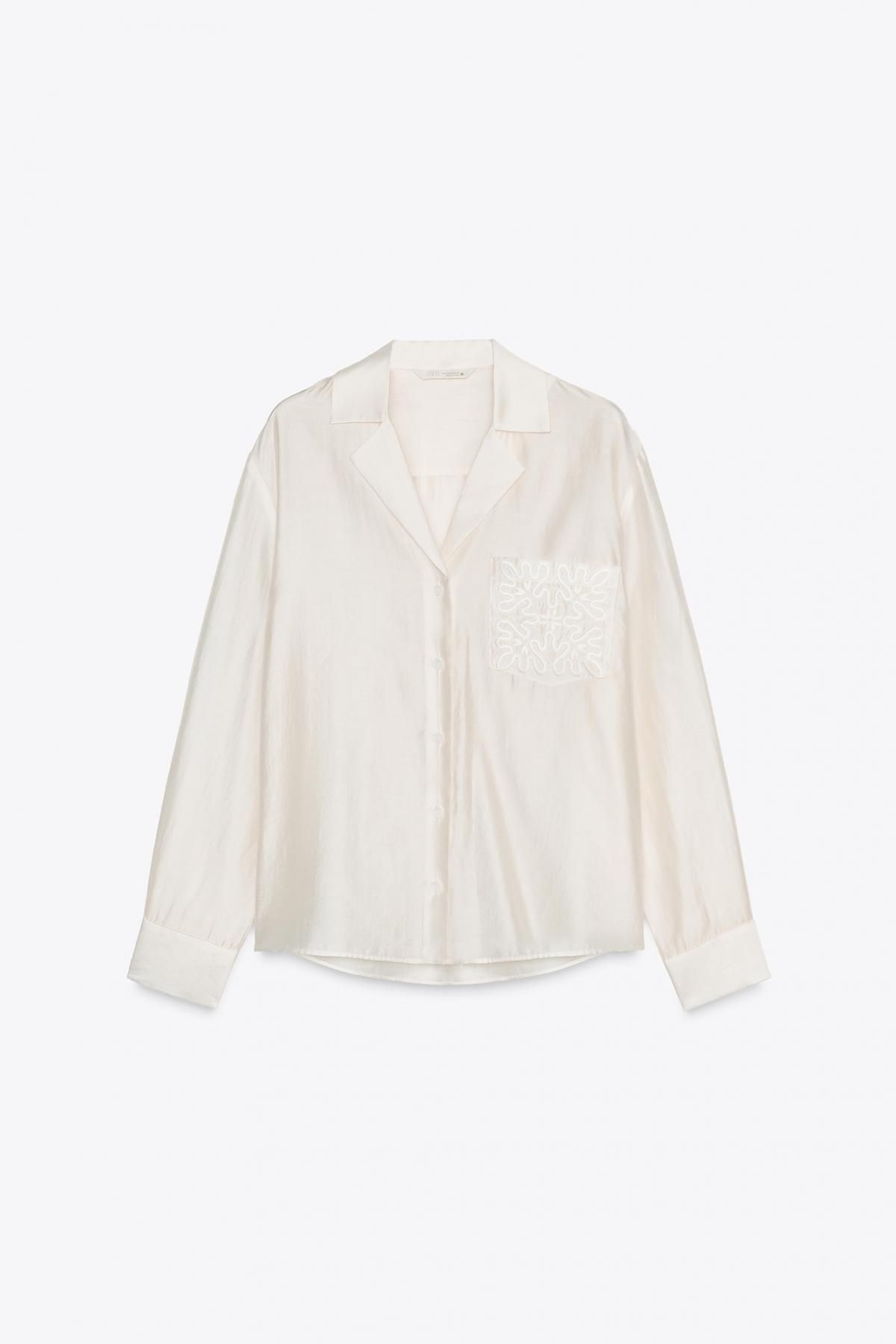 자라 미니멀 자수포켓 테크니컬 셔츠 4786/079 OYSTER-WHITE - 메인 이미지