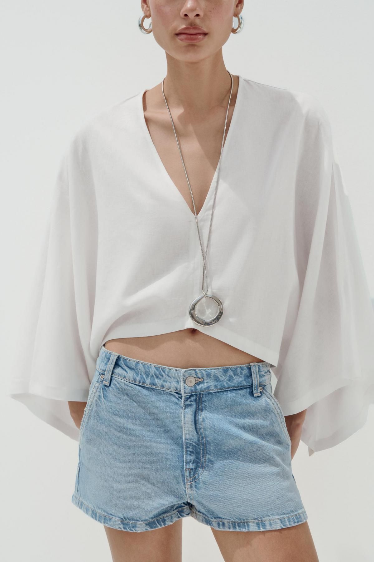 자라 미니멀 린넨 블렌드 비대칭 케이프 기모노 5427/871 OYSTER-WHITE - 상세 이미지 4