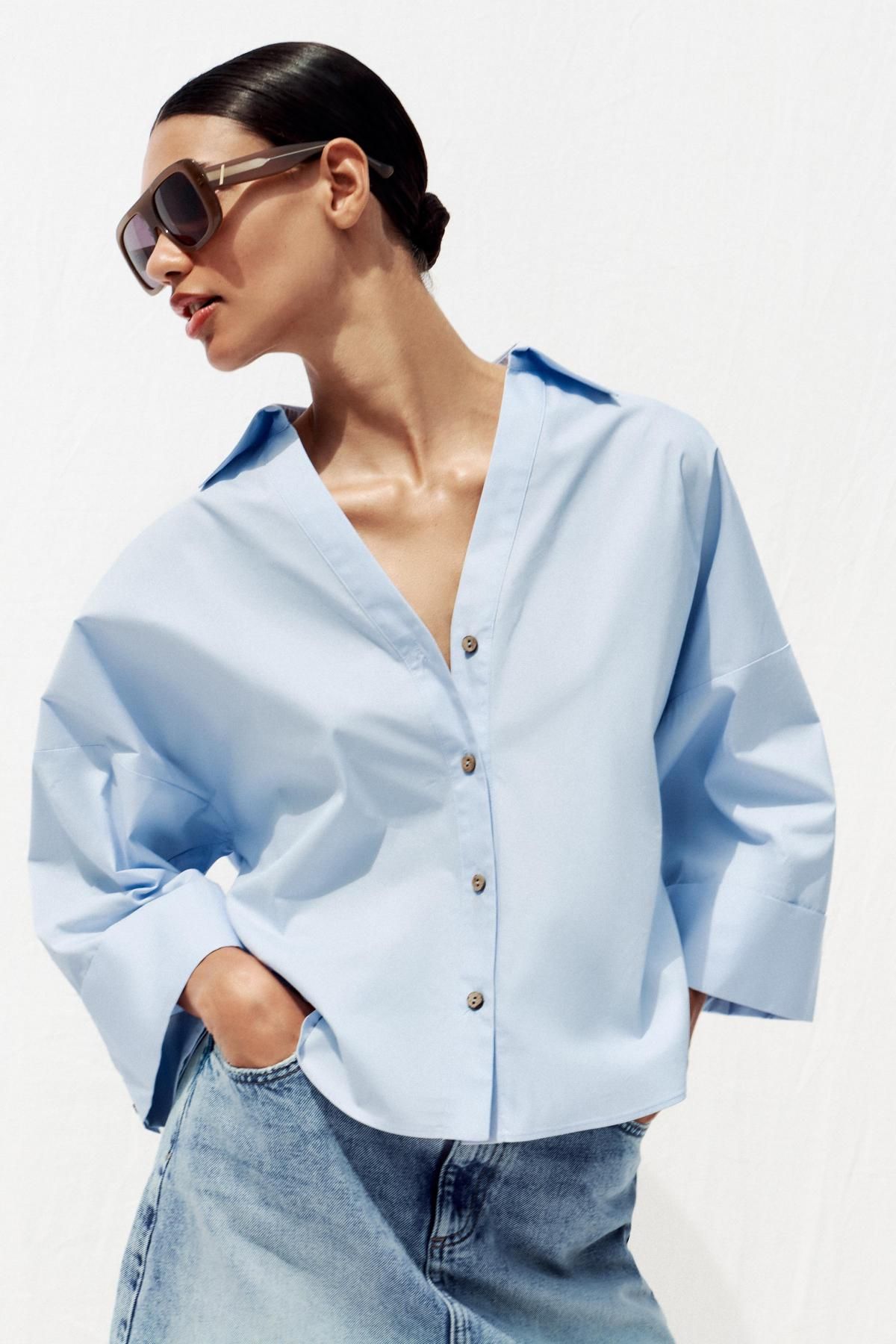 자라 미니멀 와이드슬리브 포플린 셔츠 2246/534 LIGHT BLUE - 상세 이미지 3