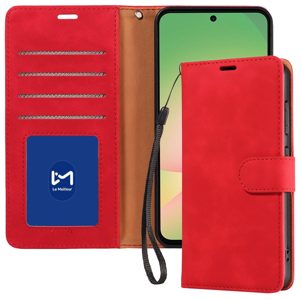 르메이어 가죽 카드수납 폴리오 지갑형 케이스 레드, 갤럭시 퀀텀6 - 상품 이미지