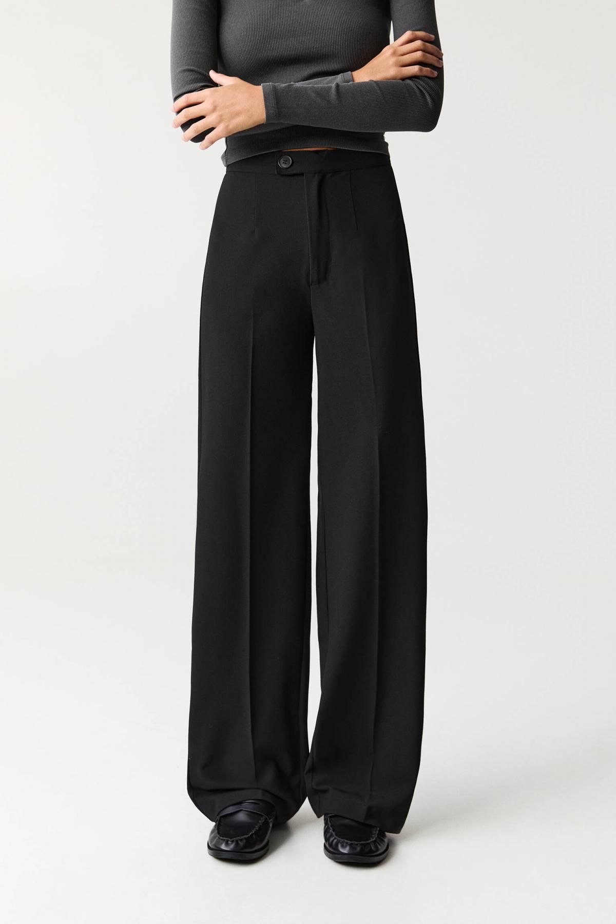 풀앤베어 하이웨이스트 테크니컬 와이드 슬랙스 팬츠 3680/421 BLACK - 상품 이미지