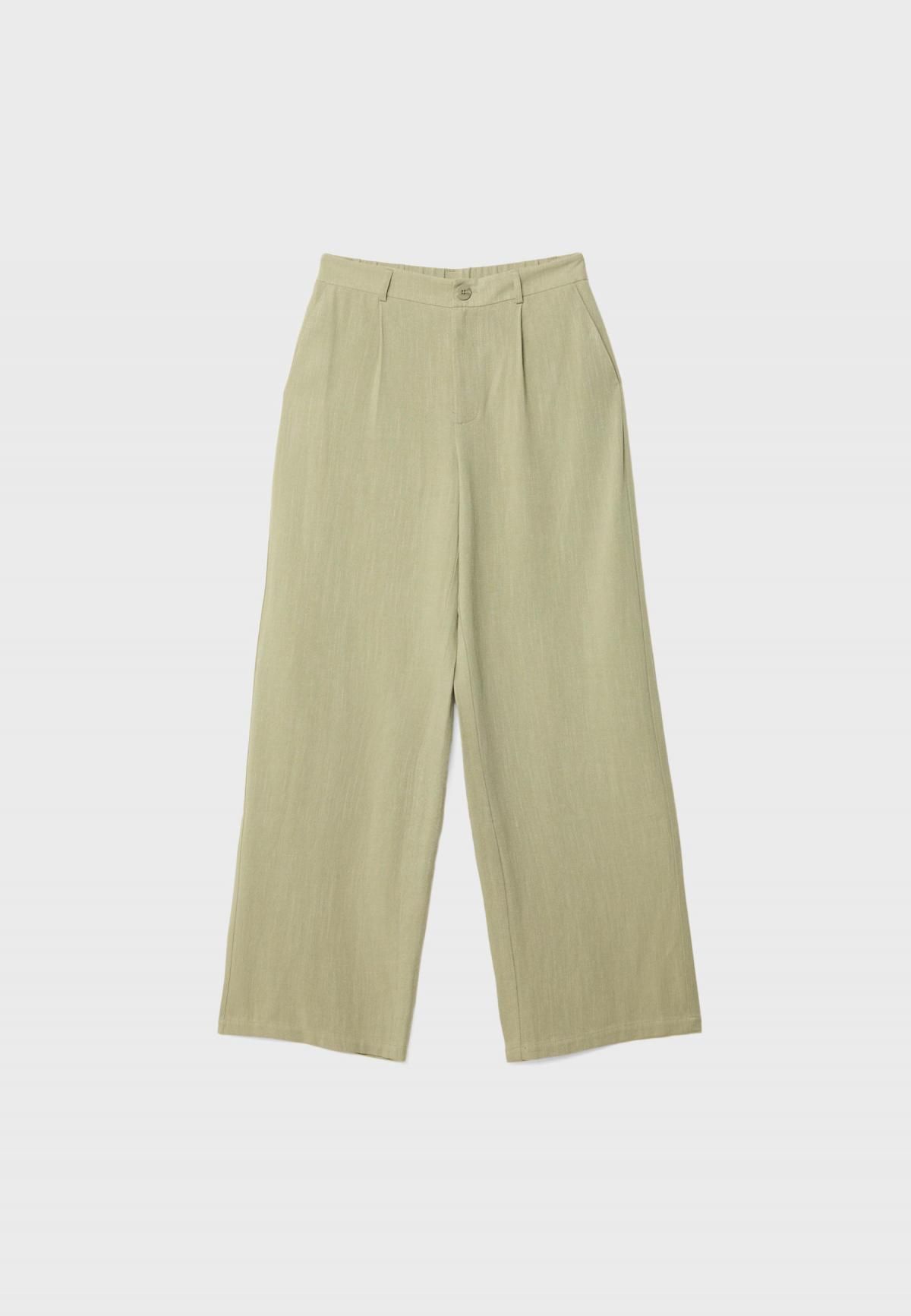 스트라디바리우스 하이웨이스트 린넨 블렌드 와이드 스트레이트 팬츠 8253/325 KHAKI - 상세 이미지 2