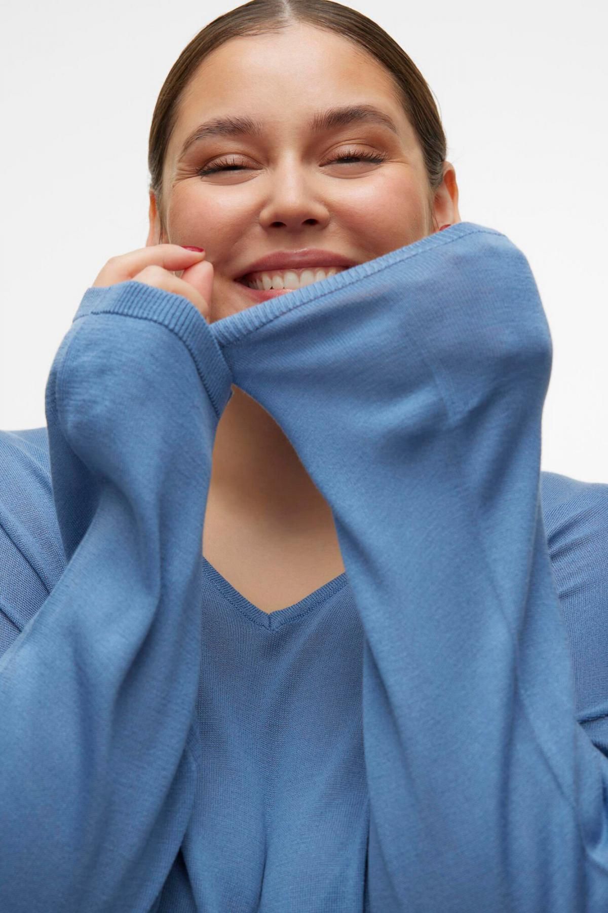 베로모다 브이넥 라이트니트 롱슬리브 플러스사이즈 5795278 AZUL - 상세 이미지 3