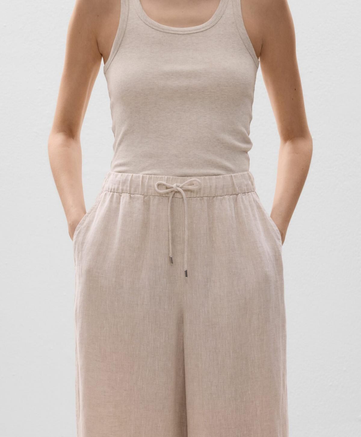 오이쇼 린넨 와이드 스트레이트 팬츠 1738/325 SANDMELANGE - 상세 이미지 3