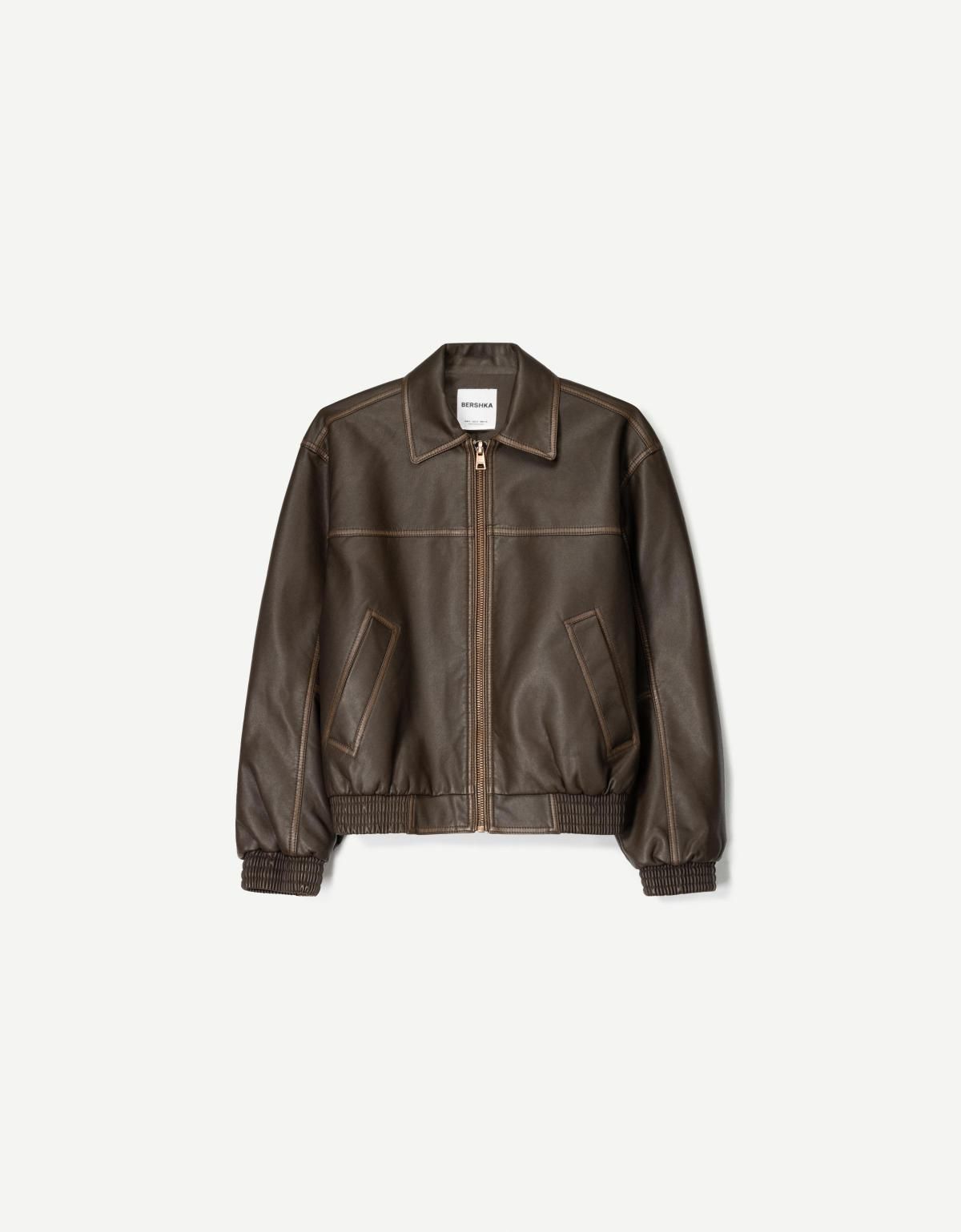 버쉬카 페이크 레더 오버사이즈 재킷 1524/718 BROWN - 상품 이미지