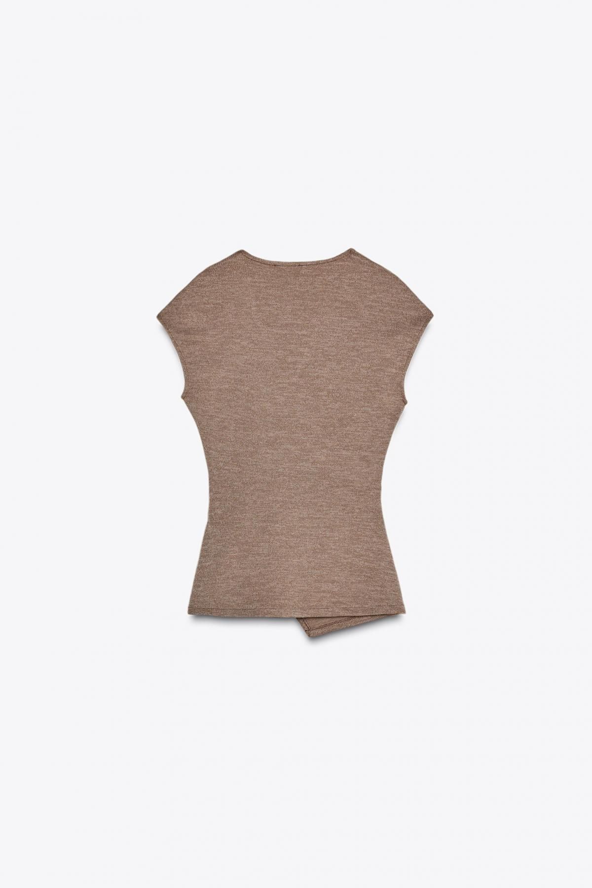 자라 텍스처 브이넥 랩 메탈클래스프 블라우스 3644/177 LIGHT BROWN - 상세 이미지 5