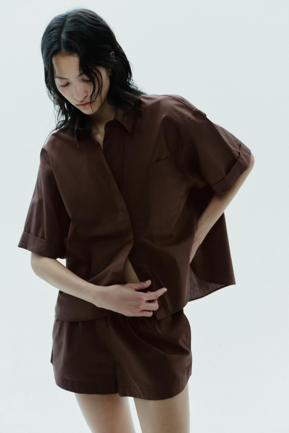 자라 미니멀 브라운 포플린 미니 쇼츠 4391/503 DARK BROWN - 상세 이미지 3