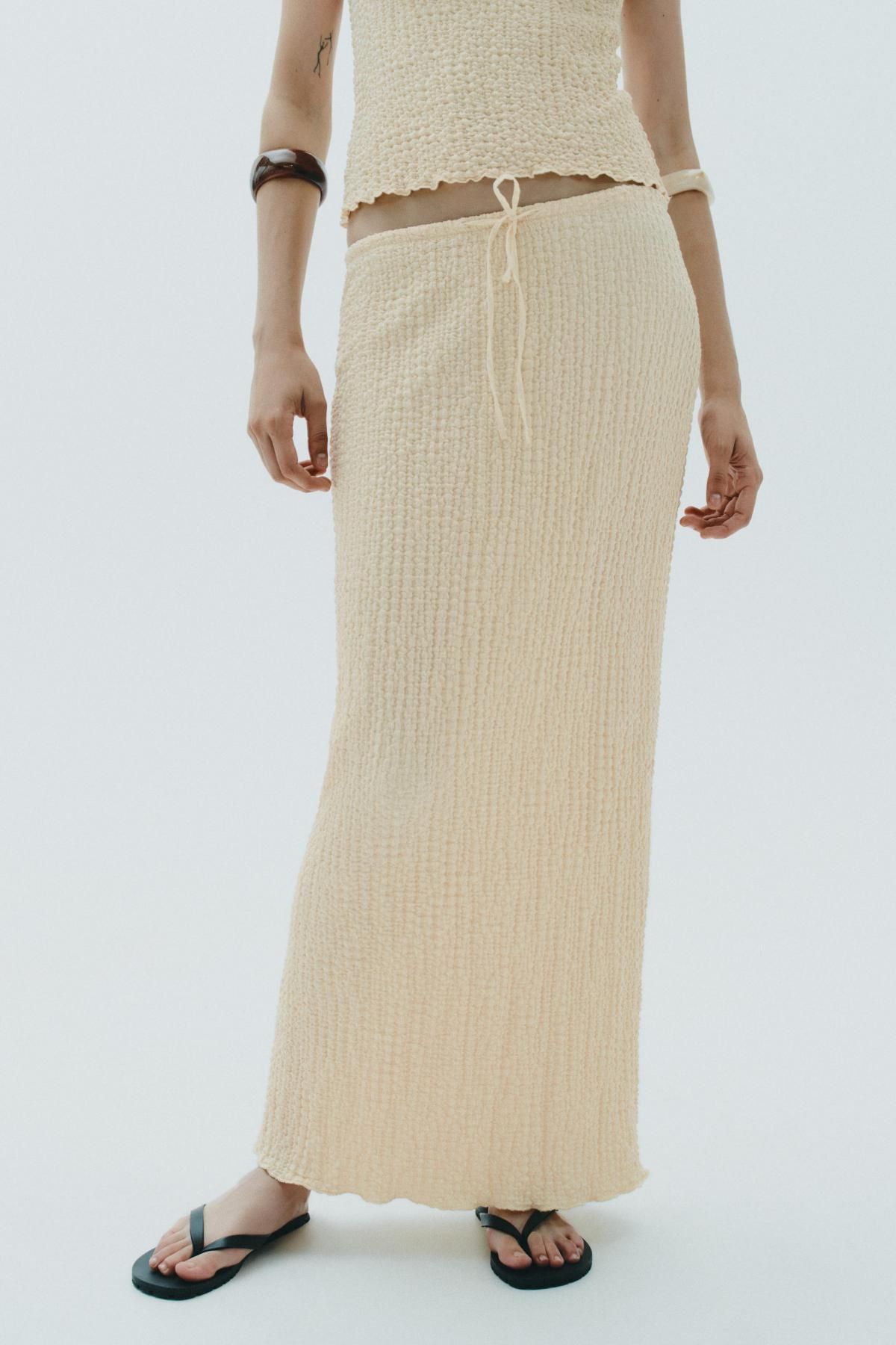 자라 텍스처 드로스트링 롱 스커트 5039/839 LIGHT YELLOW - 메인 이미지