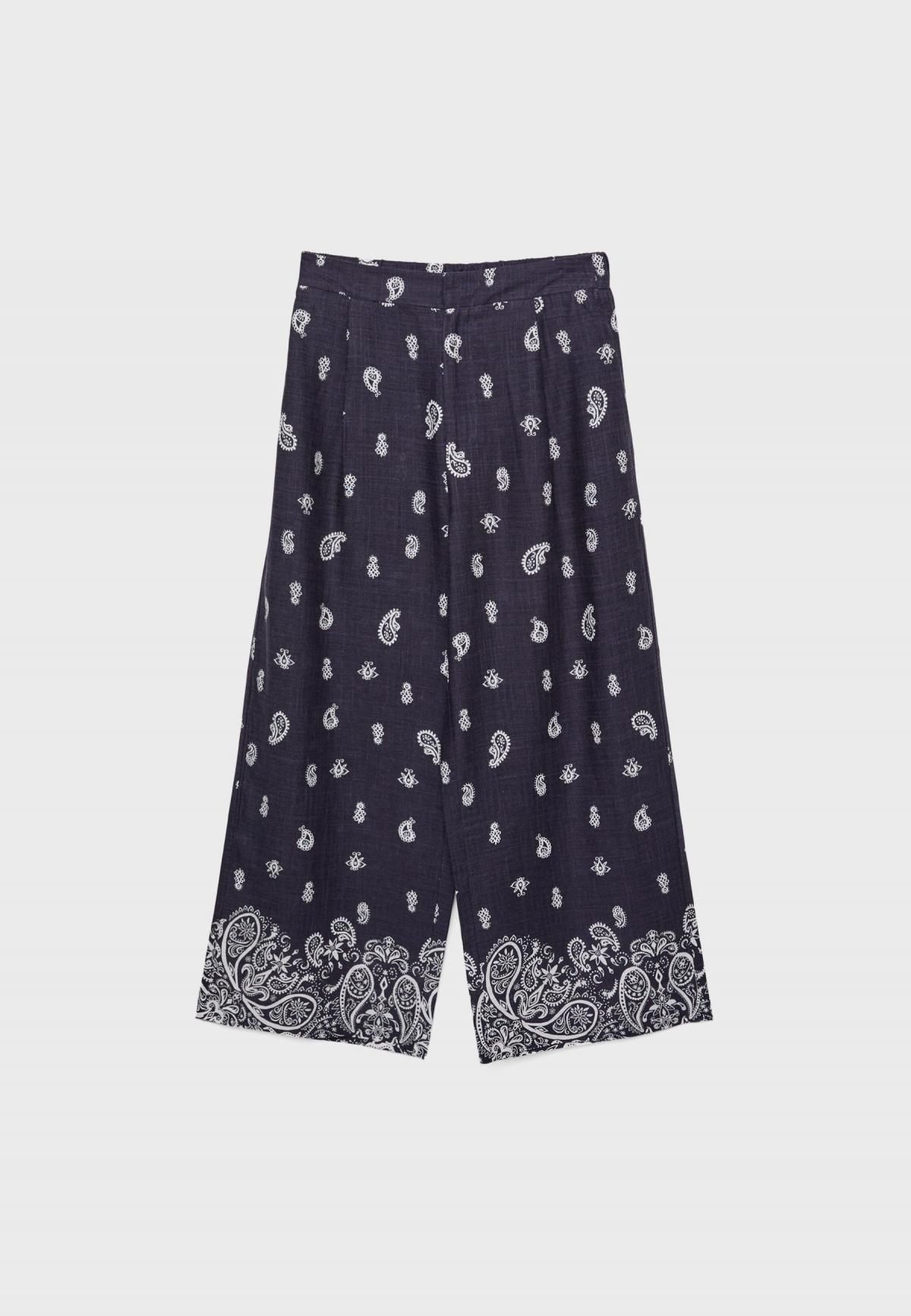 스트라디바리우스 페이즐리 패턴 와이드 린넨 큐롯 팬츠 1200/779 DARK BLUE - 상세 이미지 3