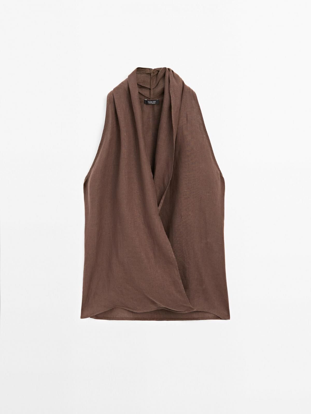 마시모두띠 린넨 크로스 홀터넥 민소매 탑 5131/640 BROWN - 상품 이미지