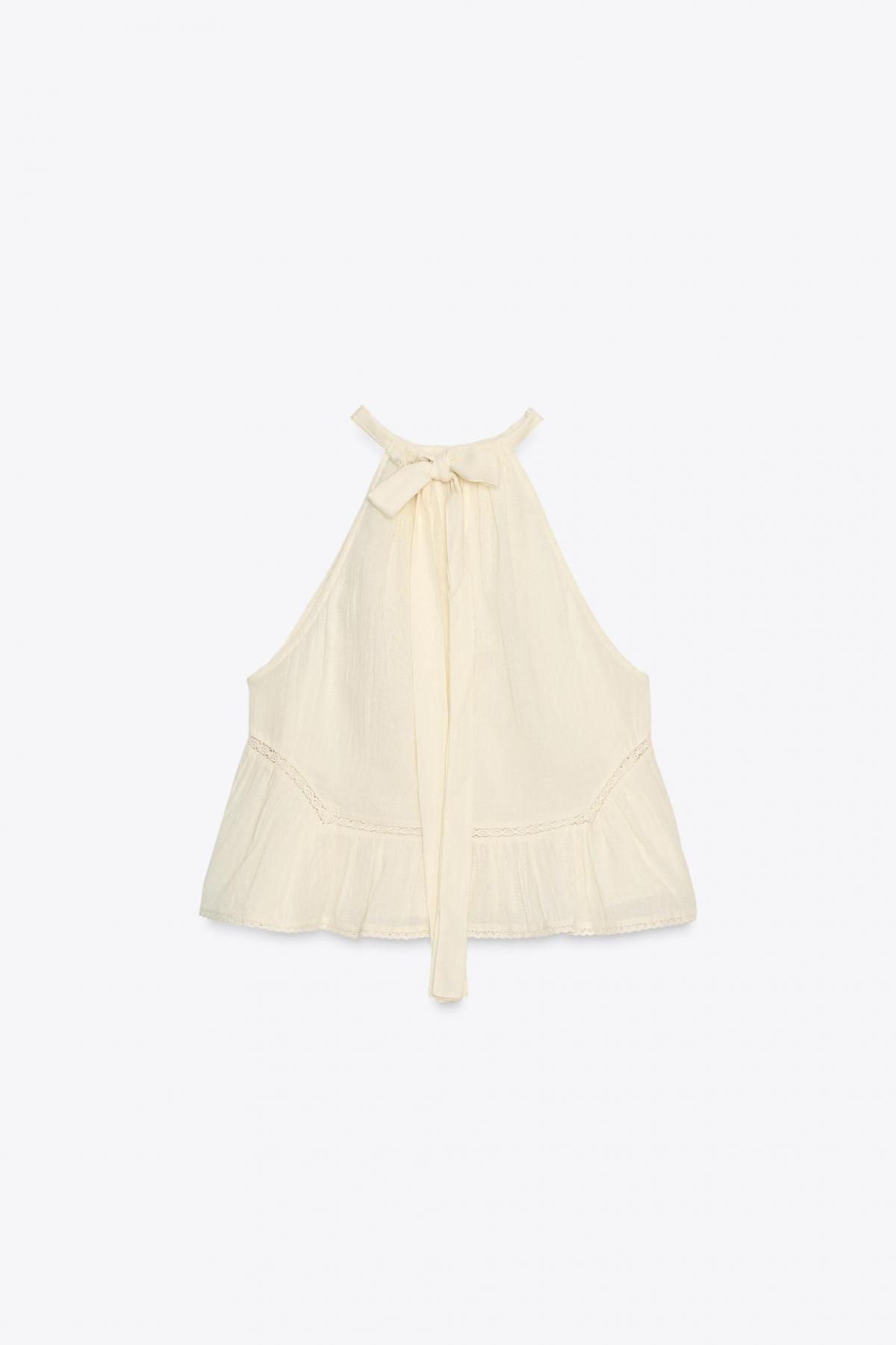 자라 페미닌 홀터넥 자수 거즈 민소매 블라우스 0881/005 LIGHT BEIGE - 상세 이미지 5