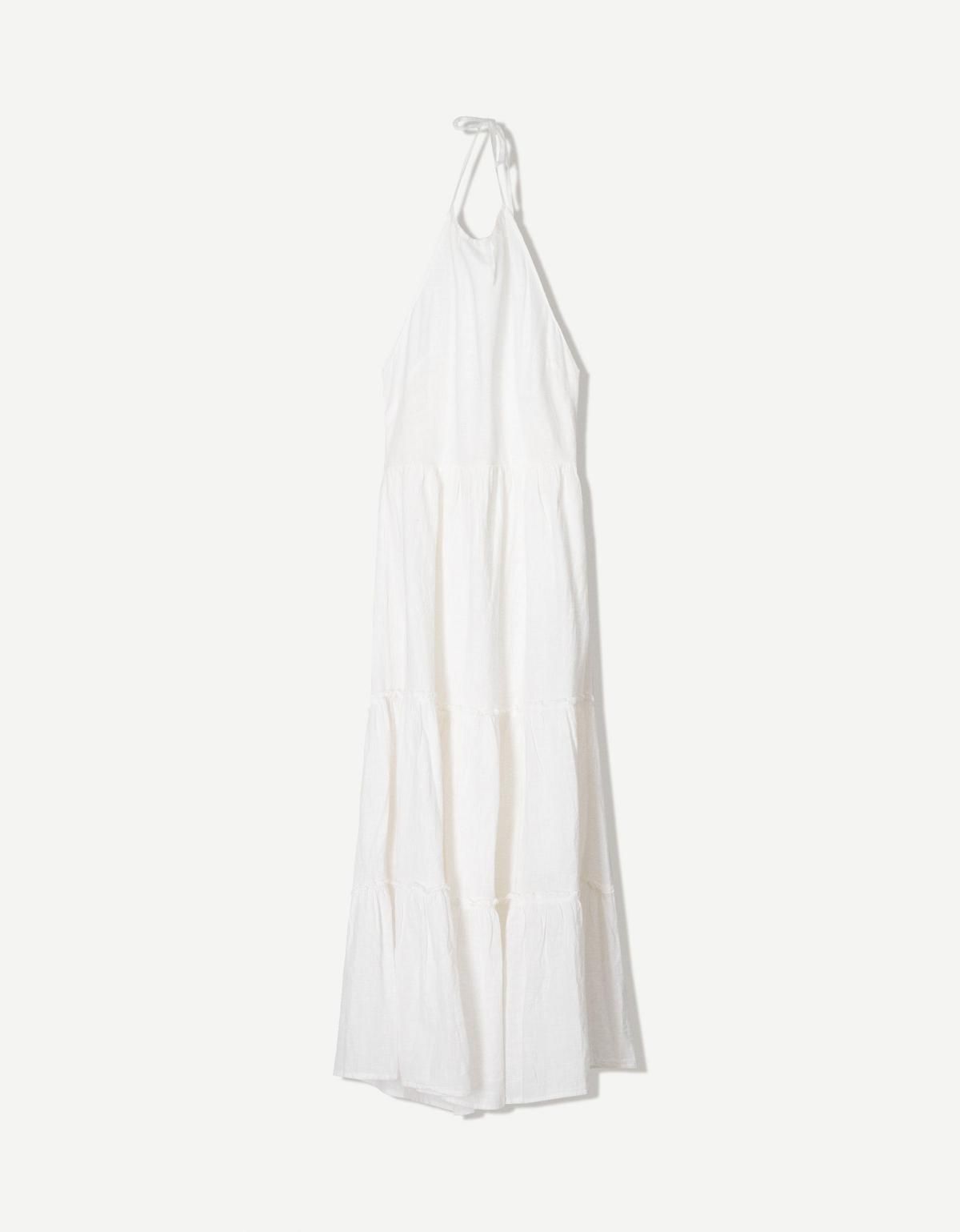 버쉬카 러플 홀터넥 미디 원피스 0730/207 WHITE - 상품 이미지