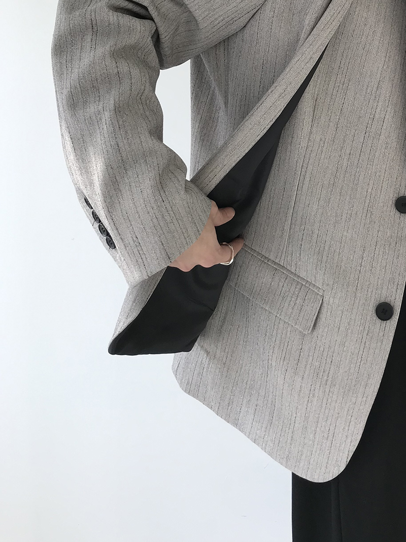 COLN 가을 블레이저 자켓 정장 레이어드 디자인 유니크 남녀공용 그레이 블랙 - 상세 이미지 3