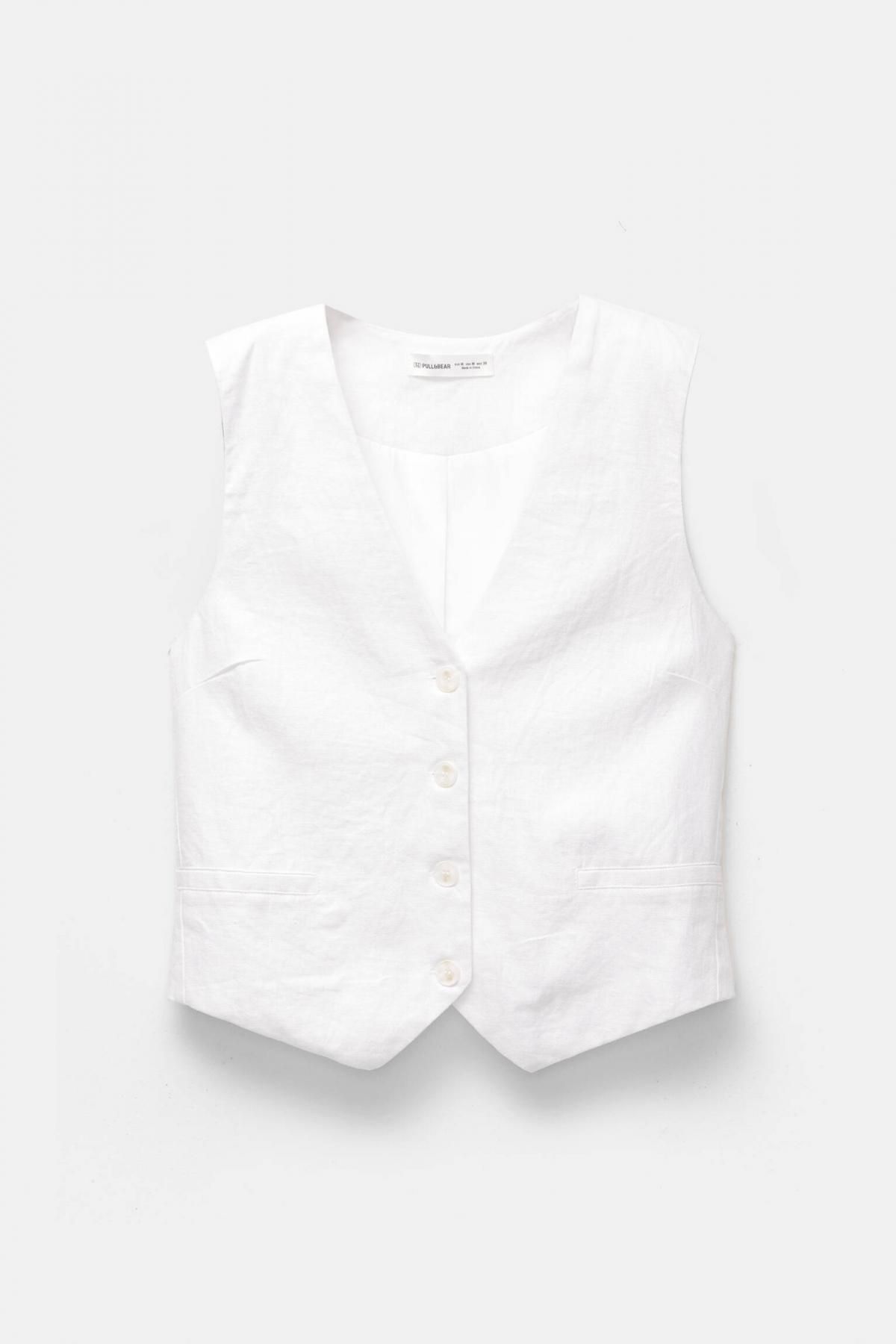 풀앤베어 미니멀 테일러드 린넨 블렌드 웨이스트코트 3773/308 WHITE - 메인 이미지