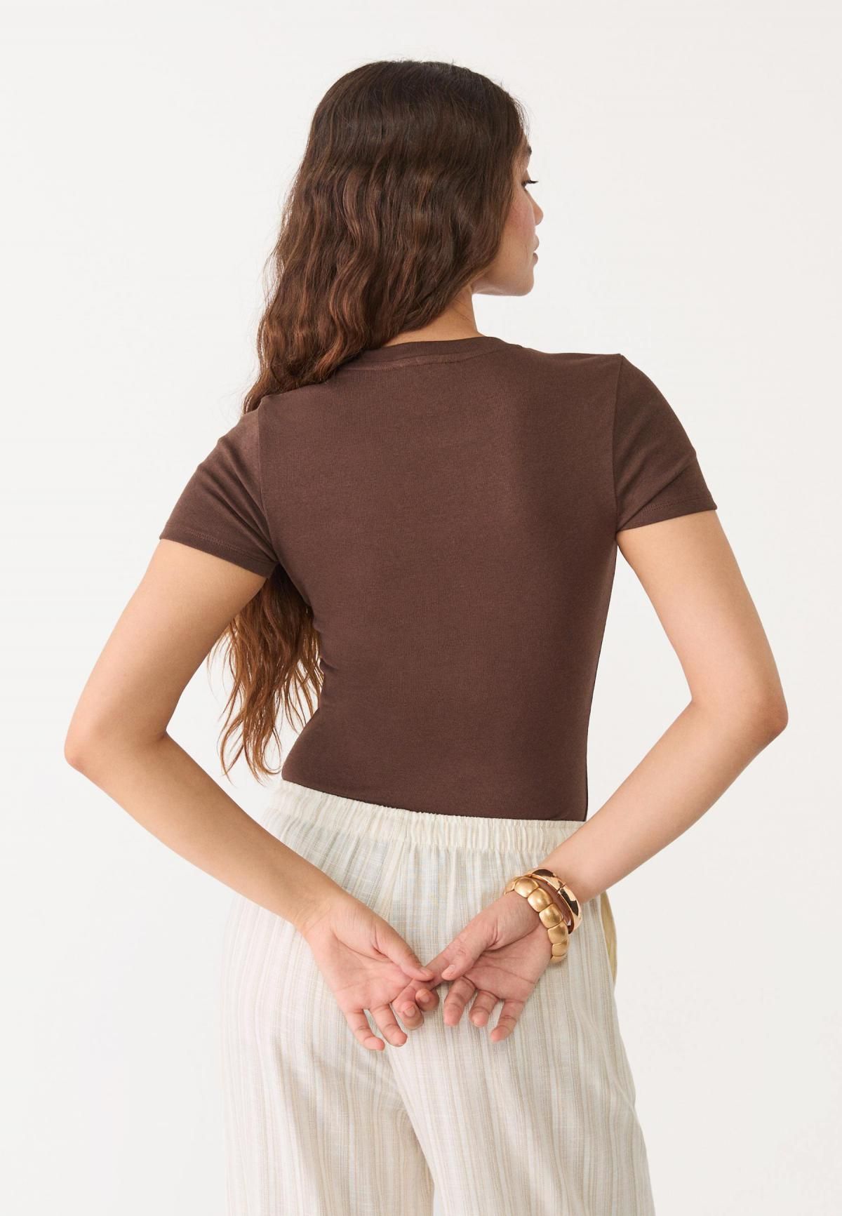 스트라디바리우스 미니멀 라운드넥 반팔 바디수트 2545/610 BROWN - 상세 이미지 5