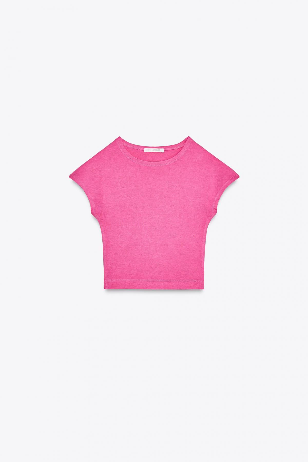 자라 슬림핏 크롭 라운드넥 티셔츠 코튼모달 핑크 3641/309 FUCHSIA - 메인 이미지