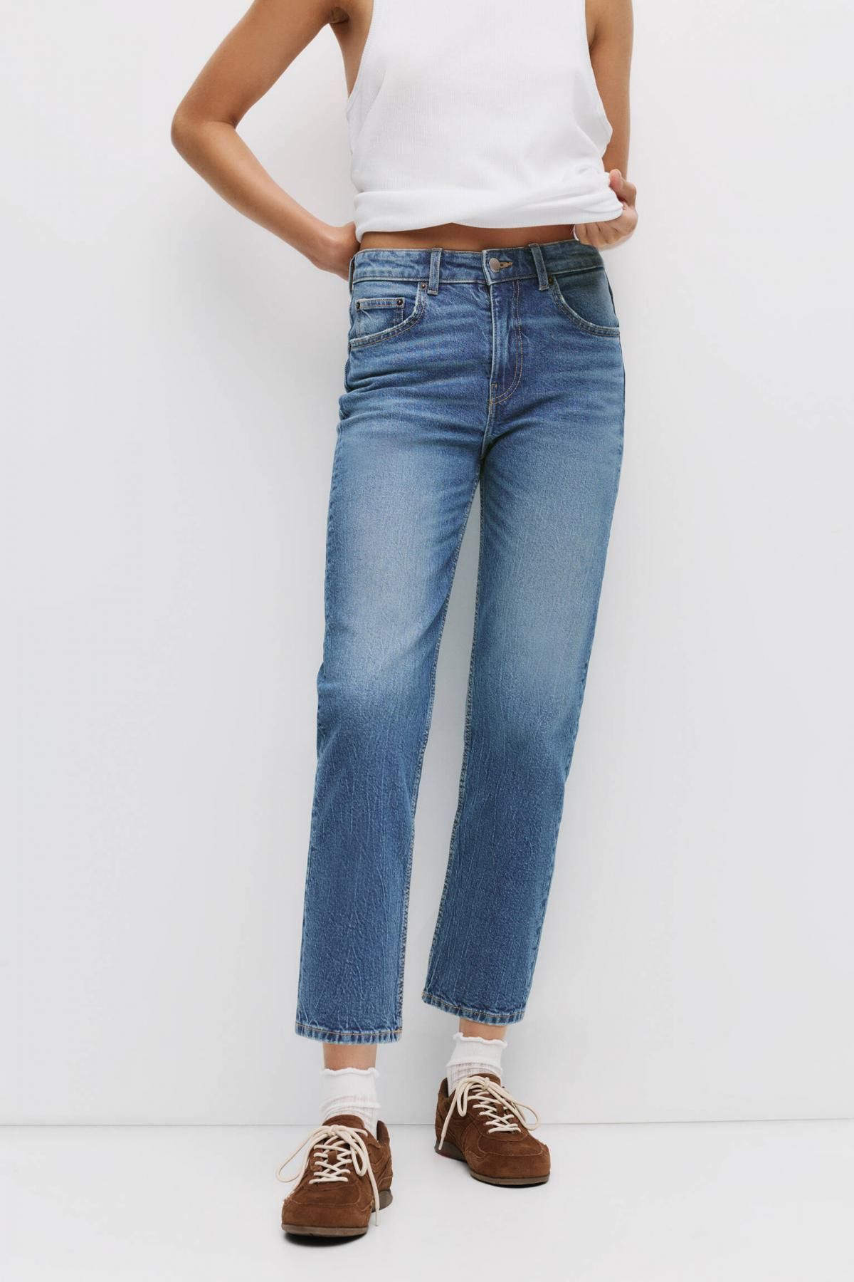 풀앤베어 하이라이즈 데님 스트레이트핏 청바지 7683/403 MEDIUM BLUE - 메인 이미지