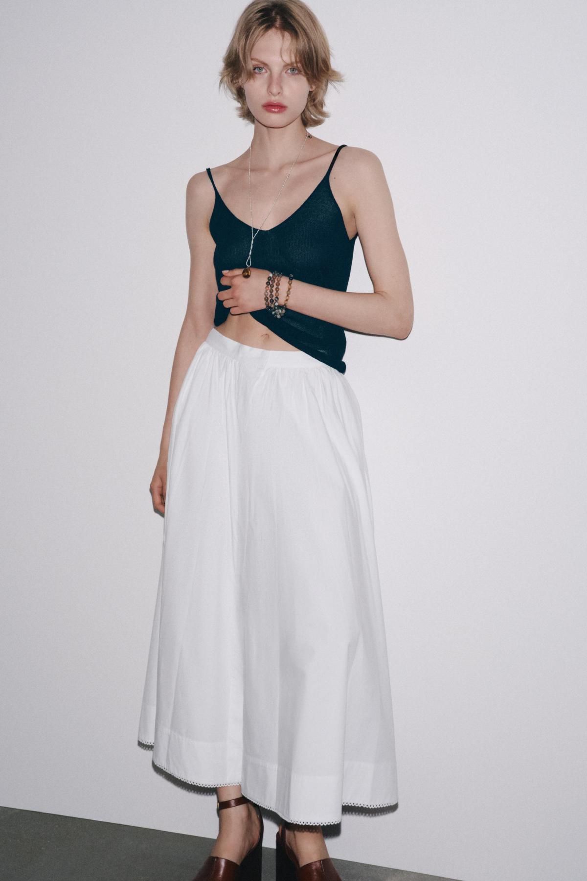 자라 미디멀 화이트 포플린 미디 스커트 2731/106 WHITE - 상세 이미지 5