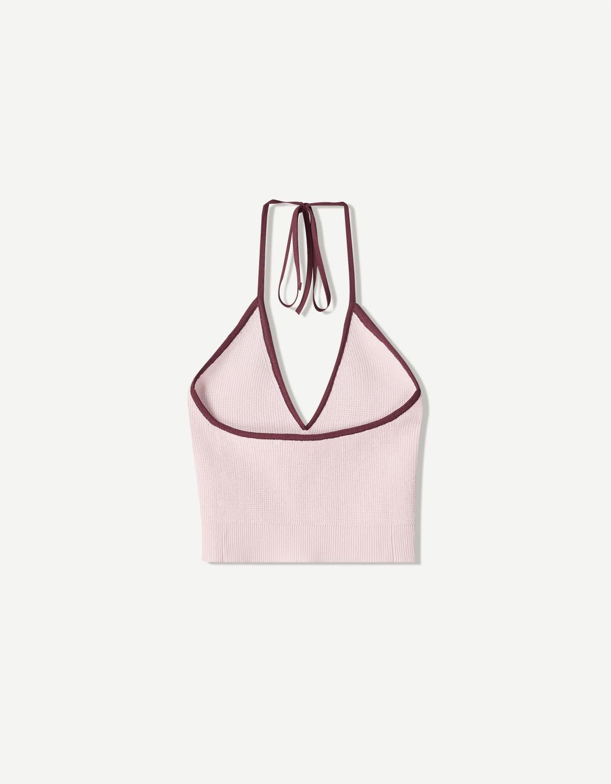 버쉬카 배색 홀터넥 민소매 크롭 탑 3955/663 PINK - 상세 이미지 2
