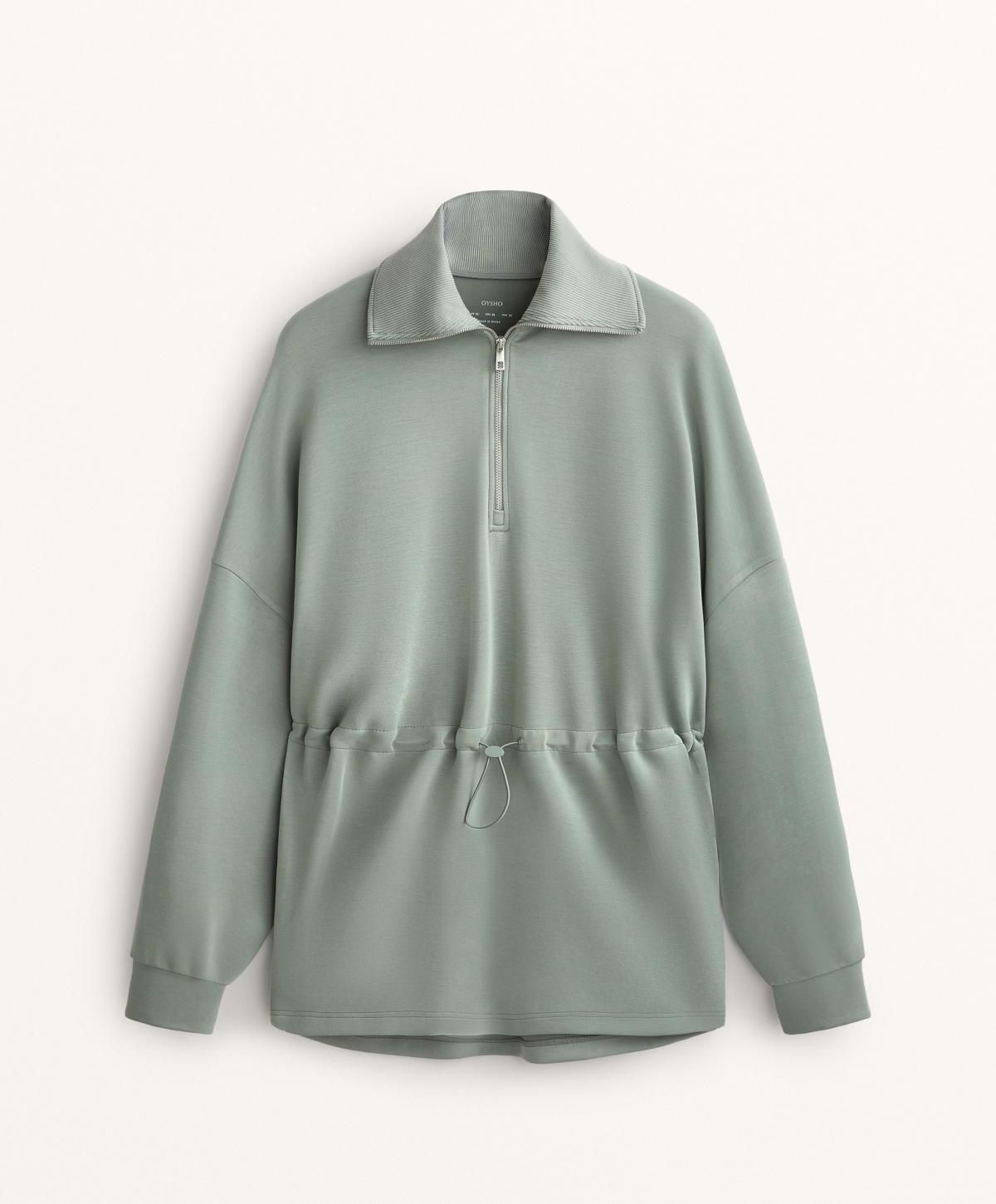 오이쇼 소프트 모달 하프집업 하이넥 스웨트셔츠 3814/791 BLUEGREEN - 상품 이미지