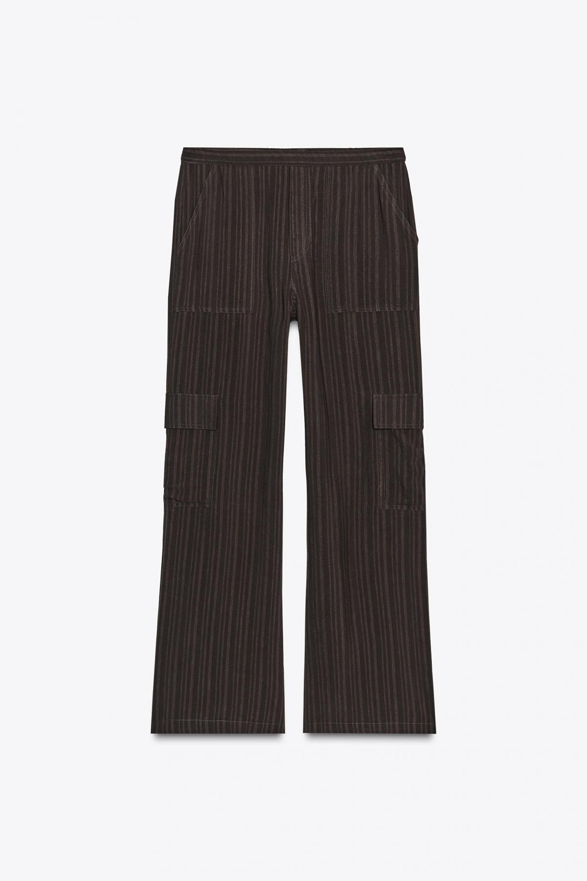 자라 스트라이프 와이드 플루이드 카고 팬츠 6929/501 DARK BROWN - 메인 이미지