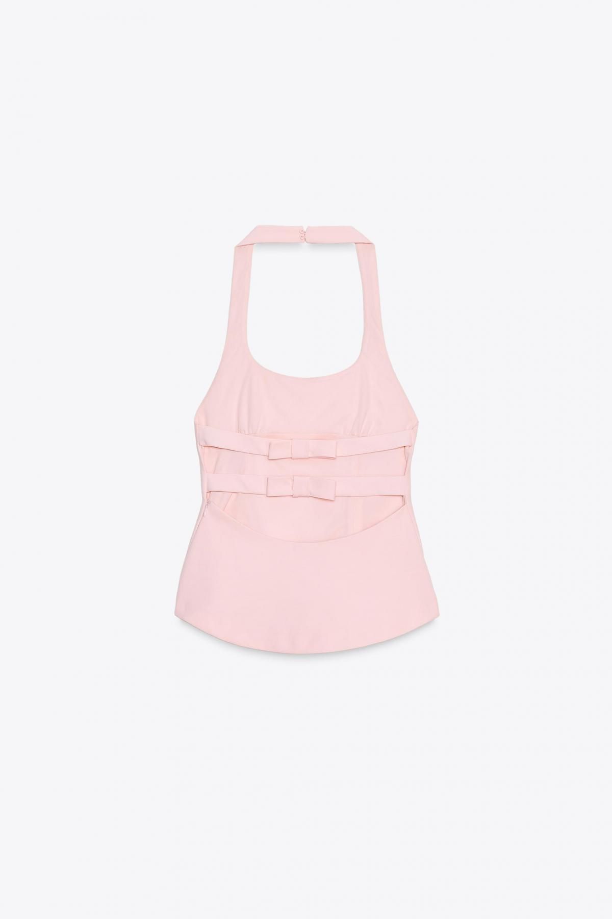 자라 스트레치 핑크 홀터넥 리본 민소매 4661/068 LIGHT PINK - 상세 이미지 5