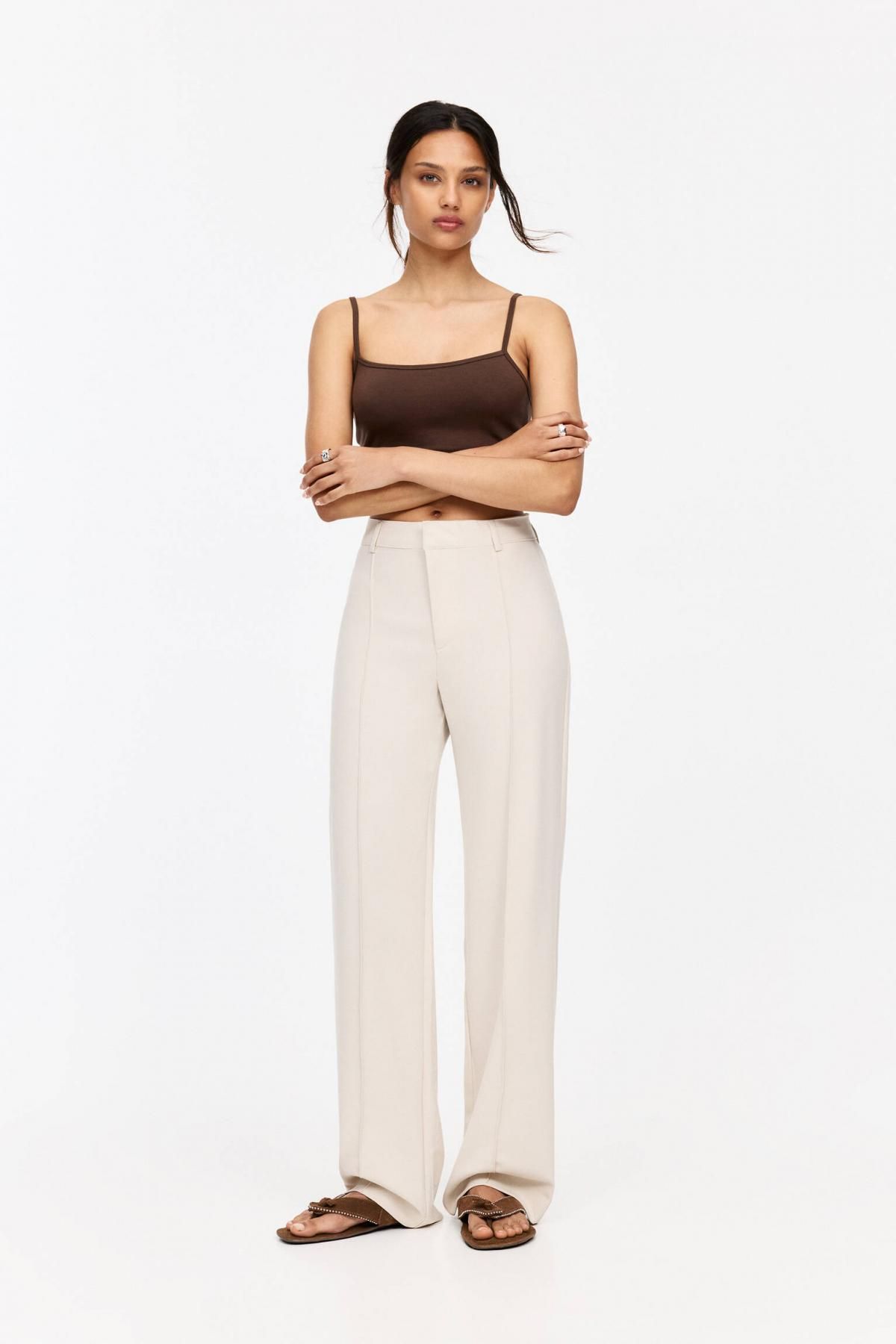 풀앤베어 하이웨이스트 테크니컬 슬랙스 팬츠 심플 심라인 7678/431 MEDIUM ECRU - 상세 이미지 3