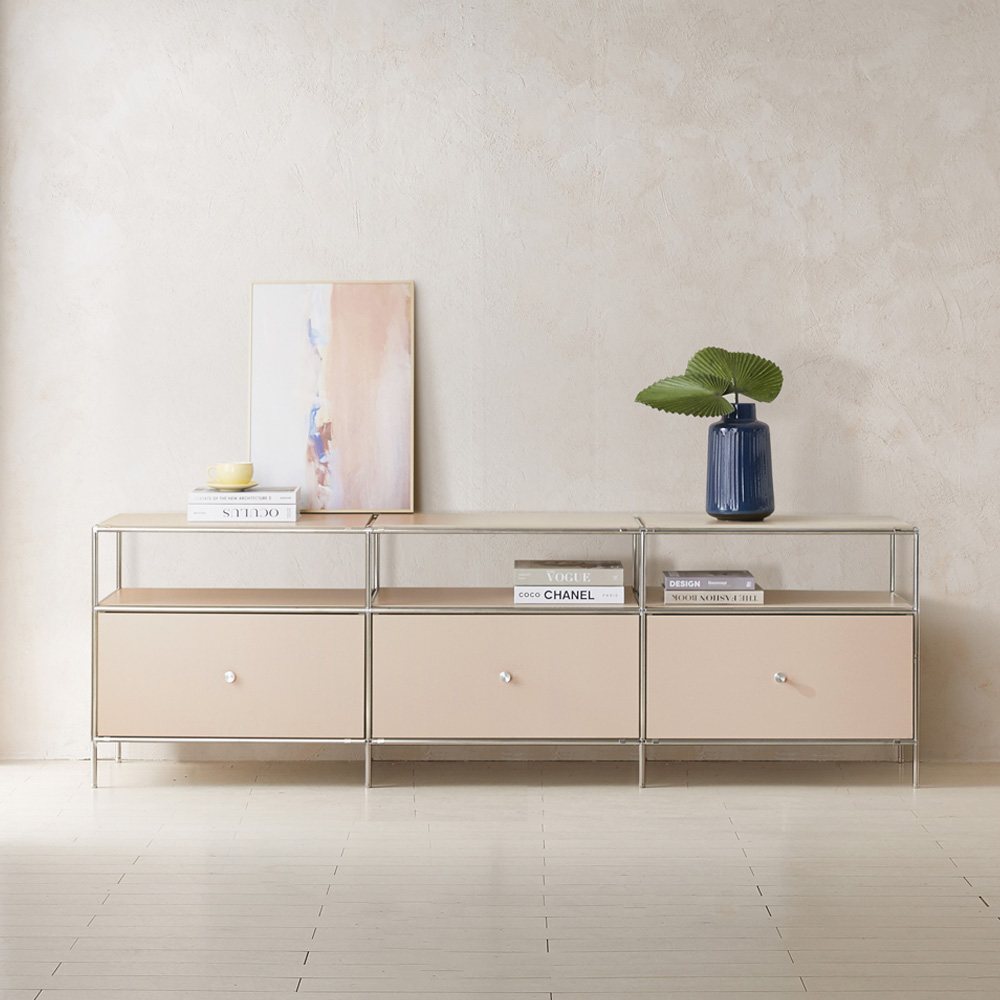 이노센트 스틸린 미드센츄리 모듈 2단 거실장 선반형 i104816, 베이지