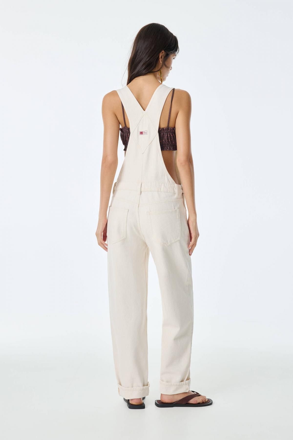 풀앤베어 화이트 데님 롱 오버롤 스트랩 점프수트 7638/302 ECRU - 상세 이미지 4