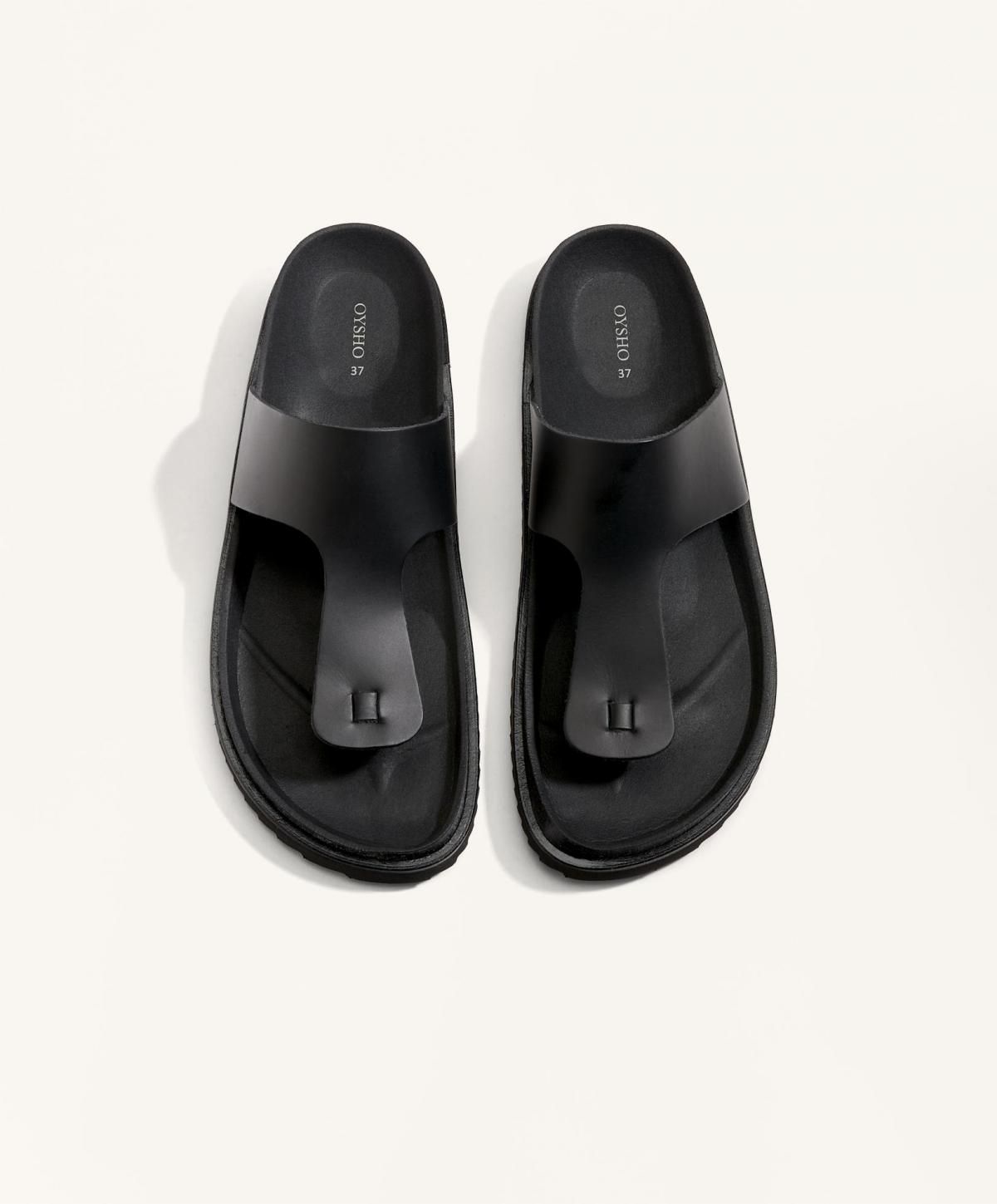오이쇼 미니멀 레더 T컷 스트랩 샌들 1276/580 BLACK - 상세 이미지 3