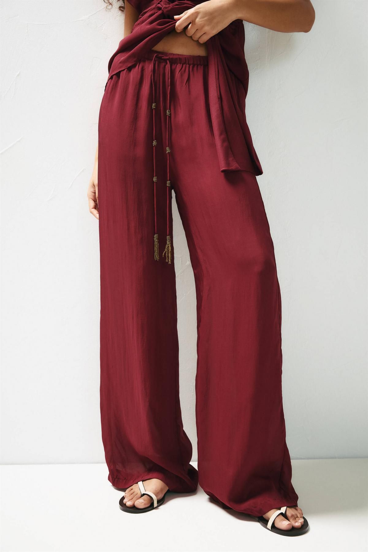 풀앤베어 버건디 플루이드 와이드 조거 팬츠 7675/345 MAROON - 상품 이미지